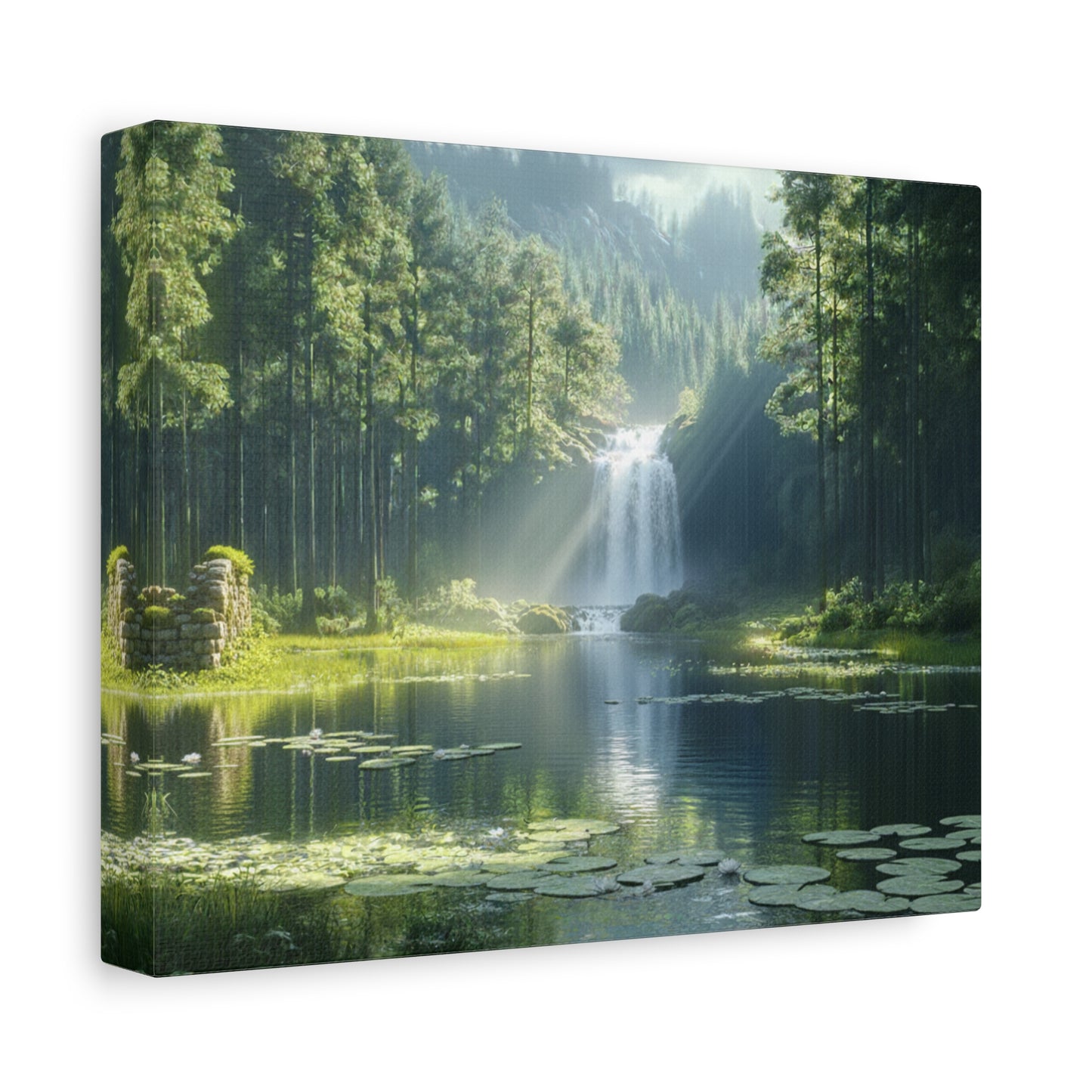 Tranquil Waterfalls in a Tropical Lush Green Forest Canvas Wall Art