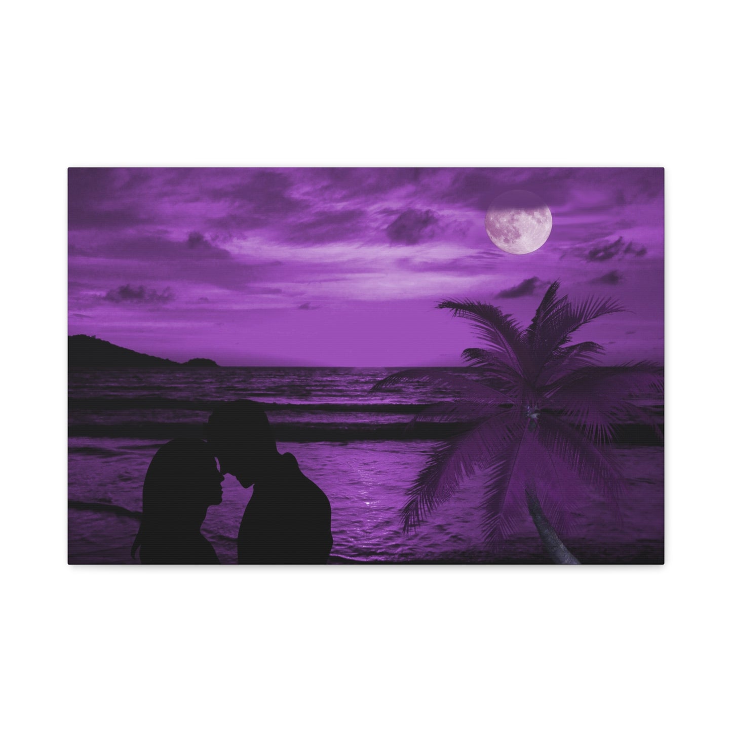 Romantic Beach Canvas - Purple Moonlight Couples Wall Art for Bedroom