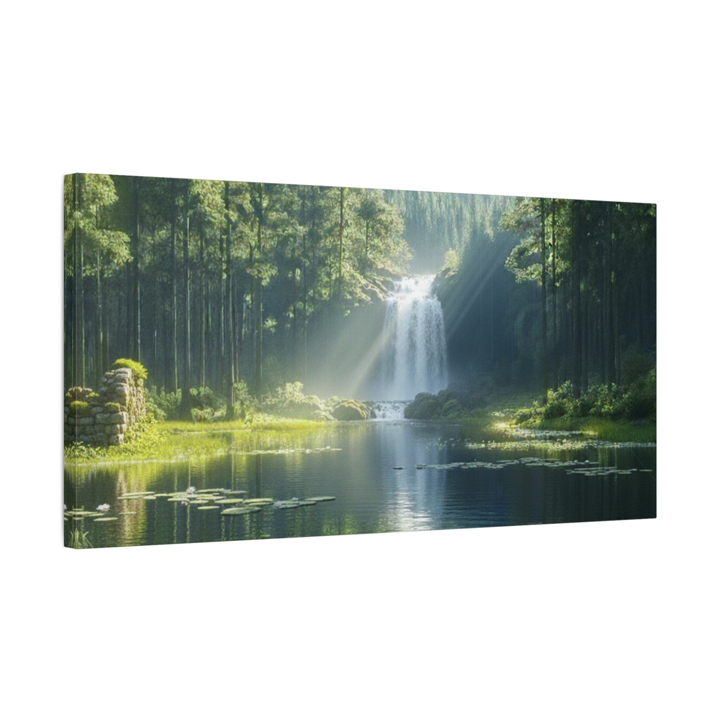 Tranquil Waterfalls in a Tropical Lush Green Forest Canvas Wall Art