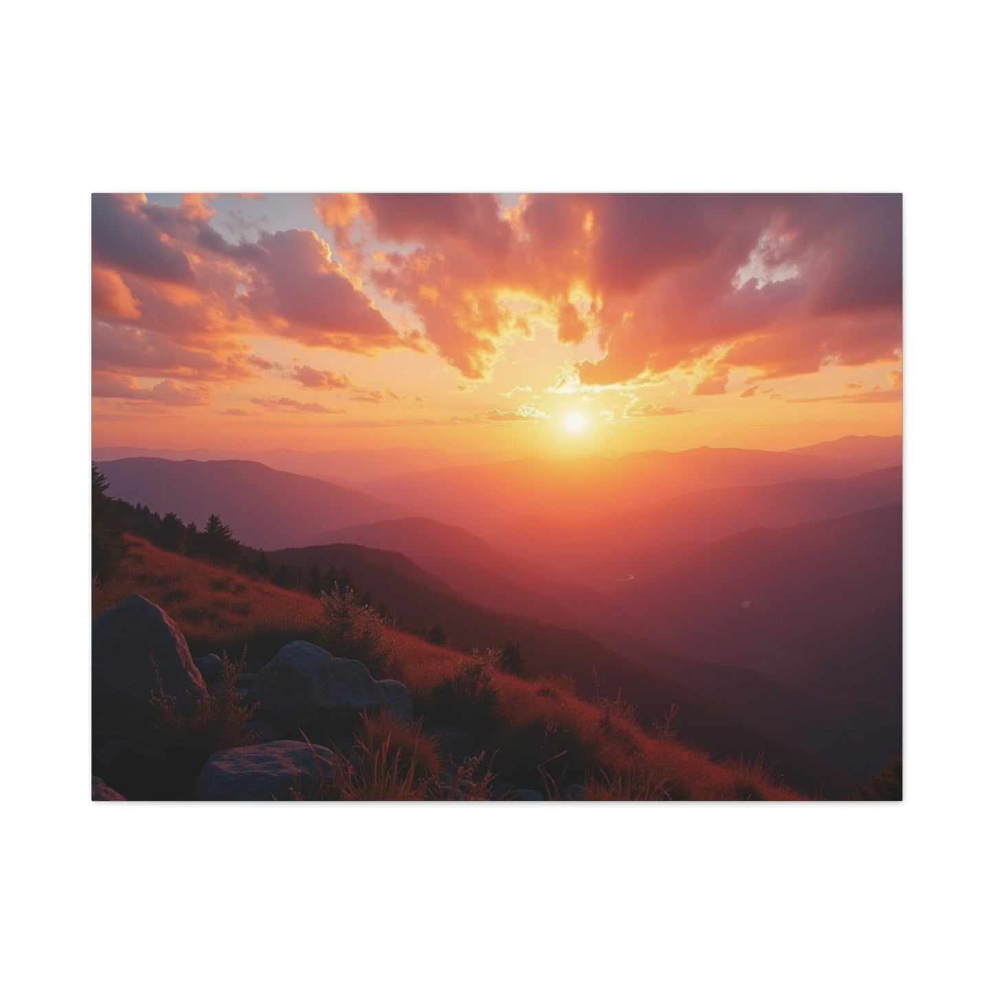 Peaceful Mountain Sunset Canvas - Calming Nature Wall Art for Living Room & Bedroom
