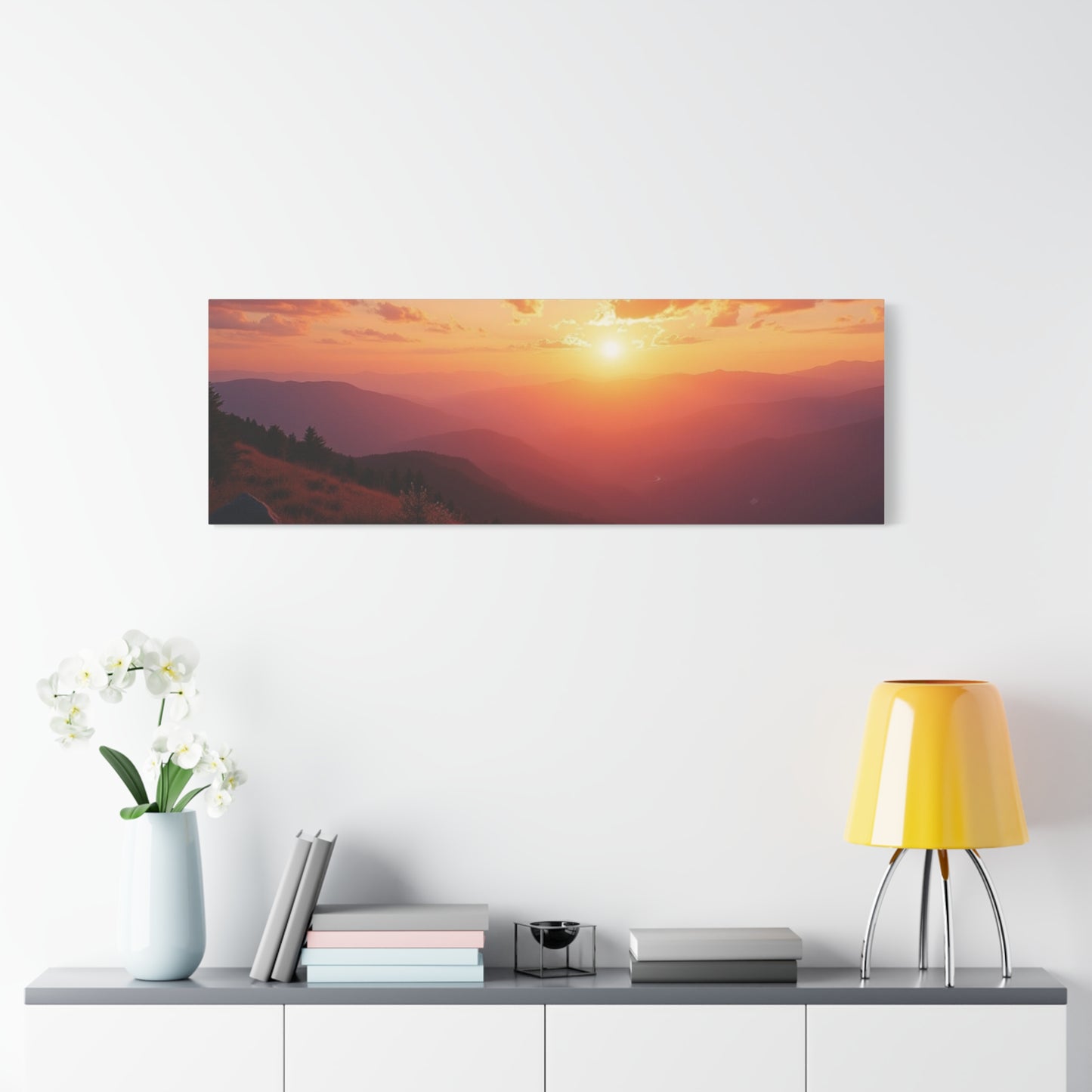 Peaceful Mountain Sunset Canvas - Calming Nature Wall Art for Living Room & Bedroom