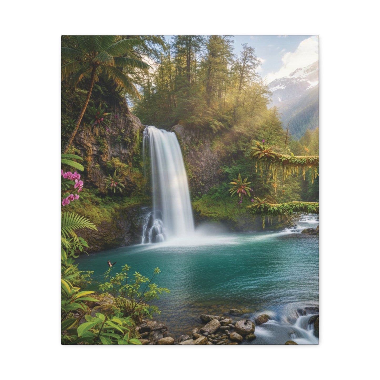 Turquoise Tropical Waterfalls Canvas wall art Stretched, 1.25"