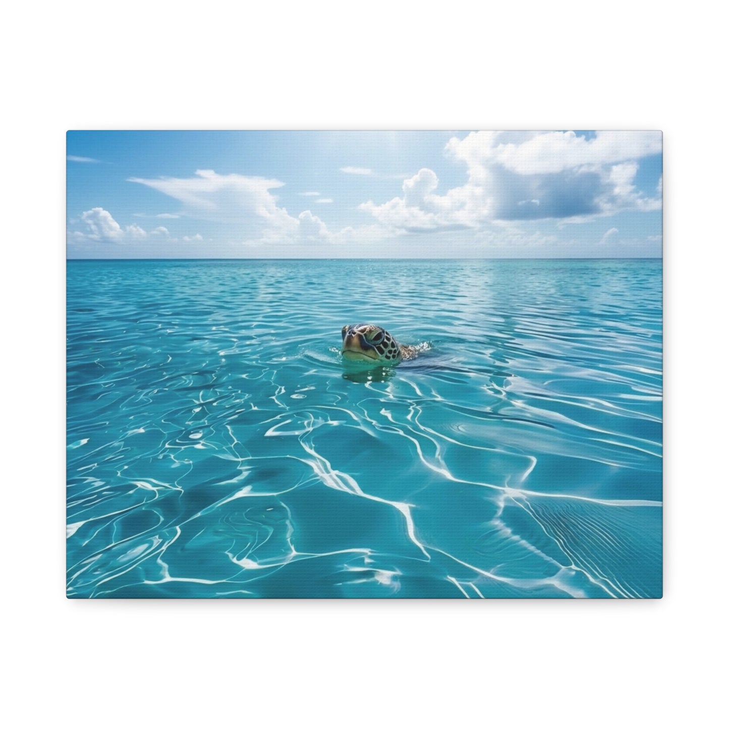 Blue crystal Sea with Turtle Canvas Wall Art - Matte Stretched