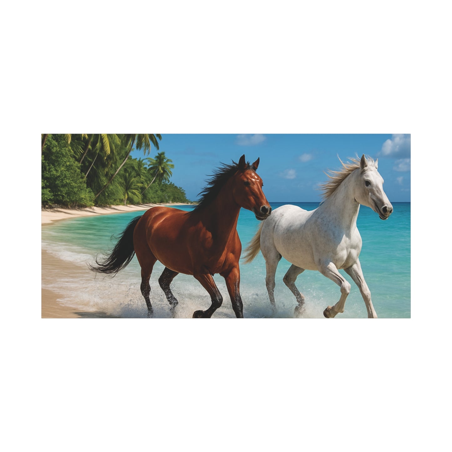 Horses Running free on Beach Canvas wall art - Matte Print