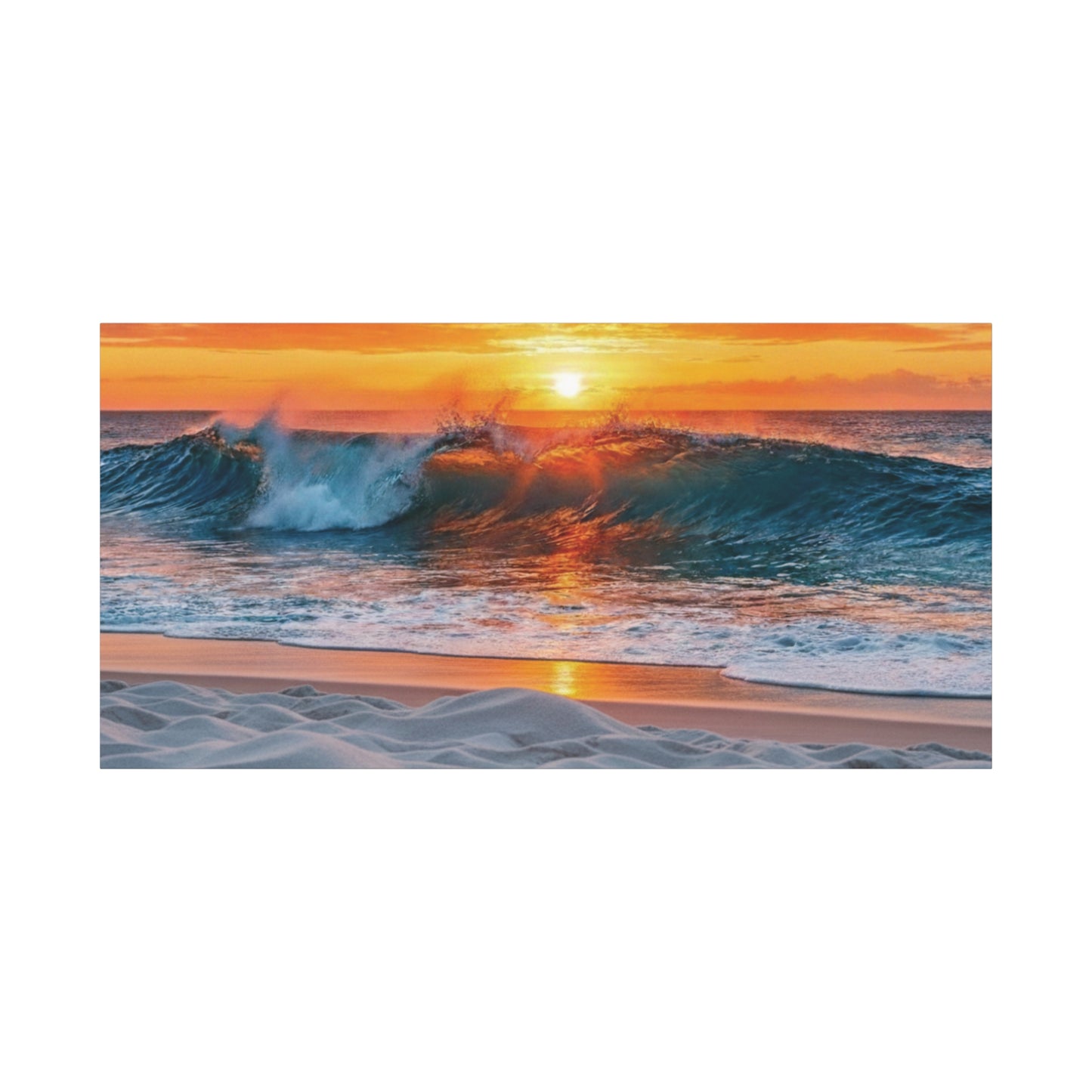 Sunset Wave Beach Canvas Print — Stretched Matte Seascape Wall Art