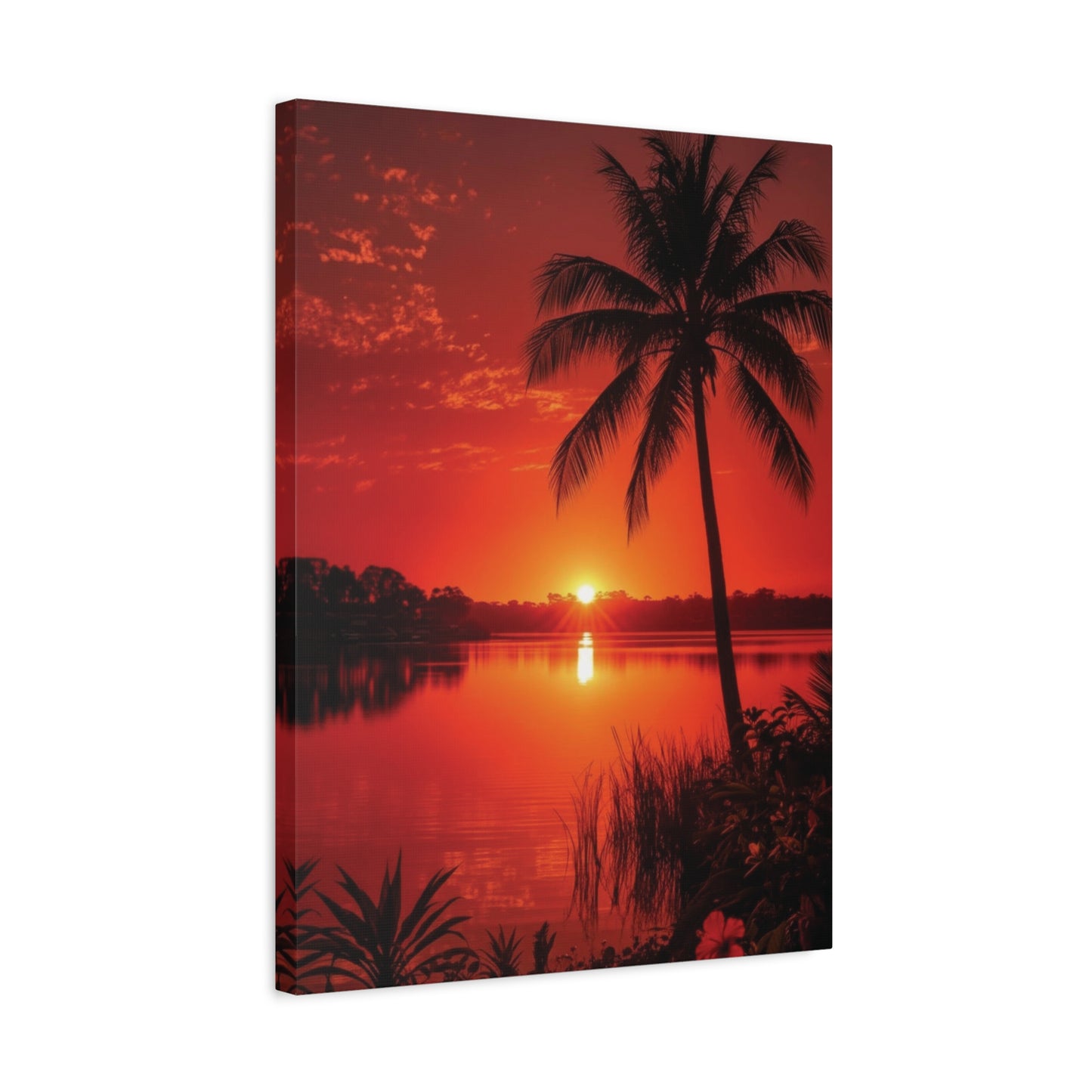 Coastal Red sunset over Ocean Canvas Wall Art - Matte Print