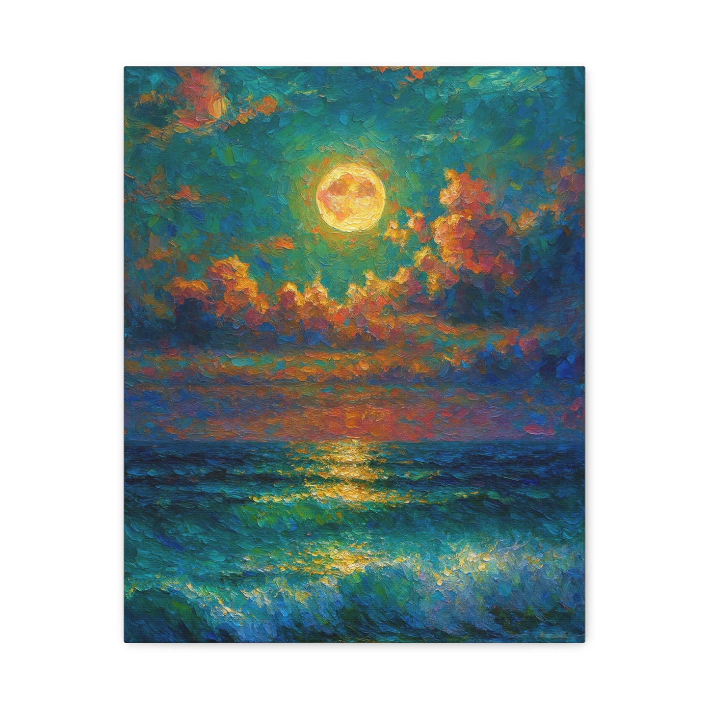 Calming Coastal Sunset Canvas - Peaceful Ocean Moonlight Wall Art for Bedroom