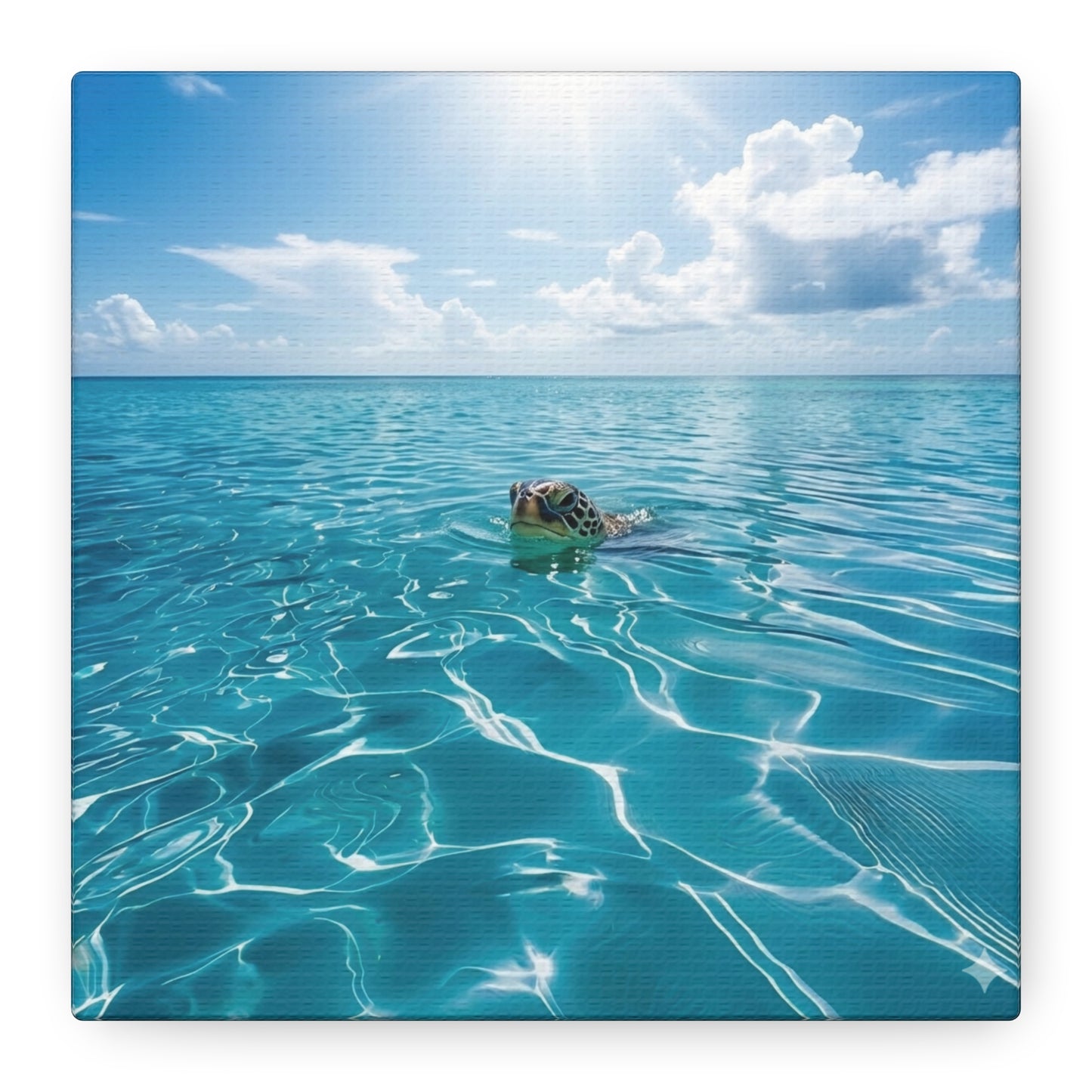 Blue crystal Sea with Turtle Canvas Wall Art - Matte Stretched