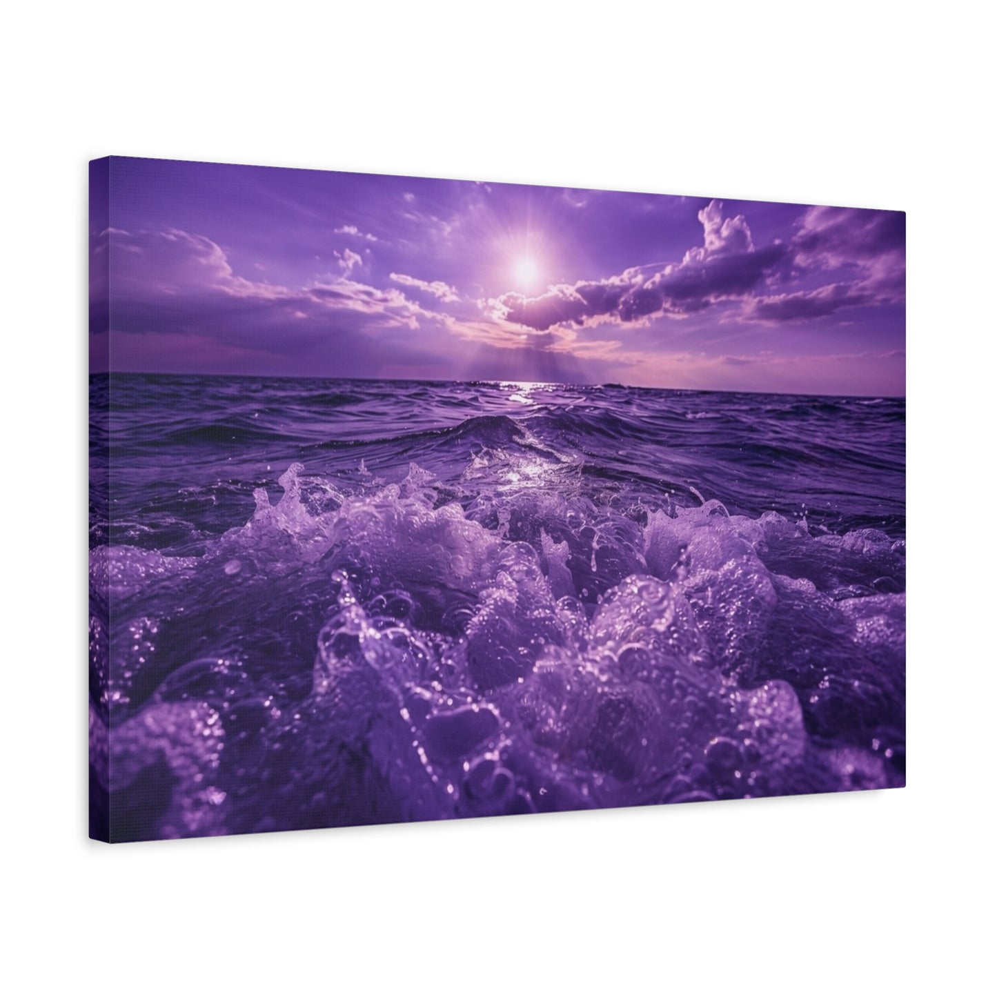 Romantic Purple Ocean Sunrise Matte Canvas Wall Art — Stretched 1.25"