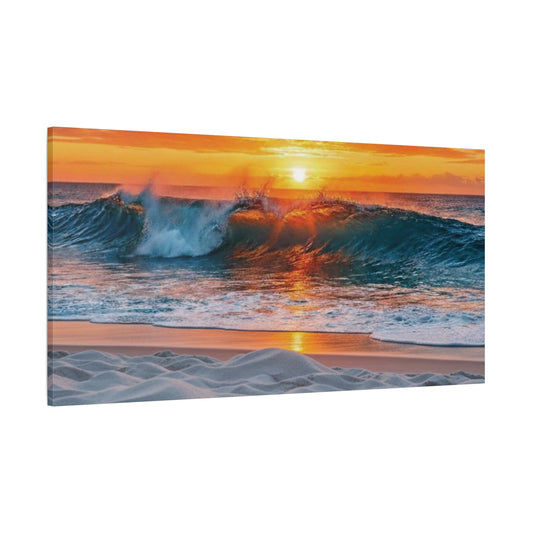 Sunset Wave Beach Canvas Print — Stretched Matte Seascape Wall Art
