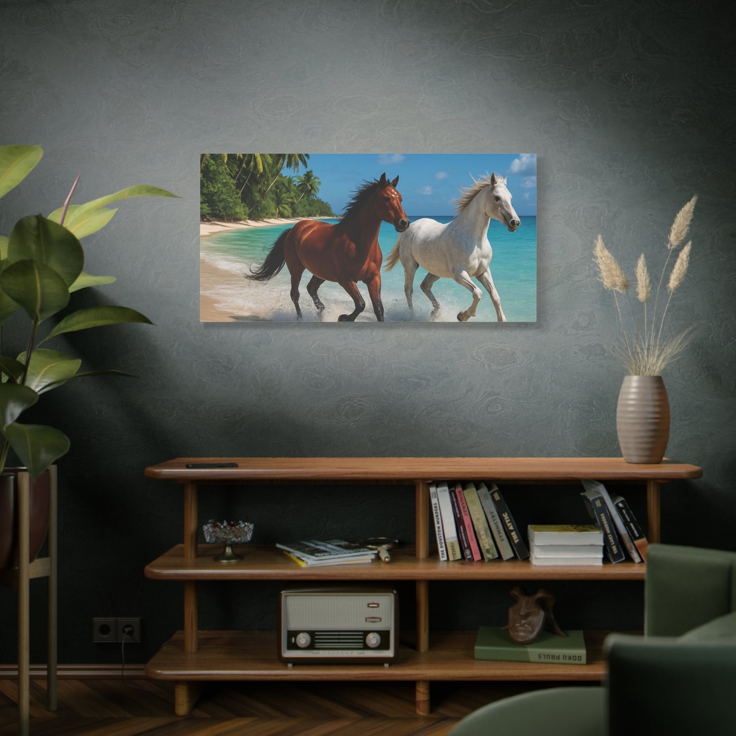 Horses Running free on Beach Canvas wall art - Matte Print