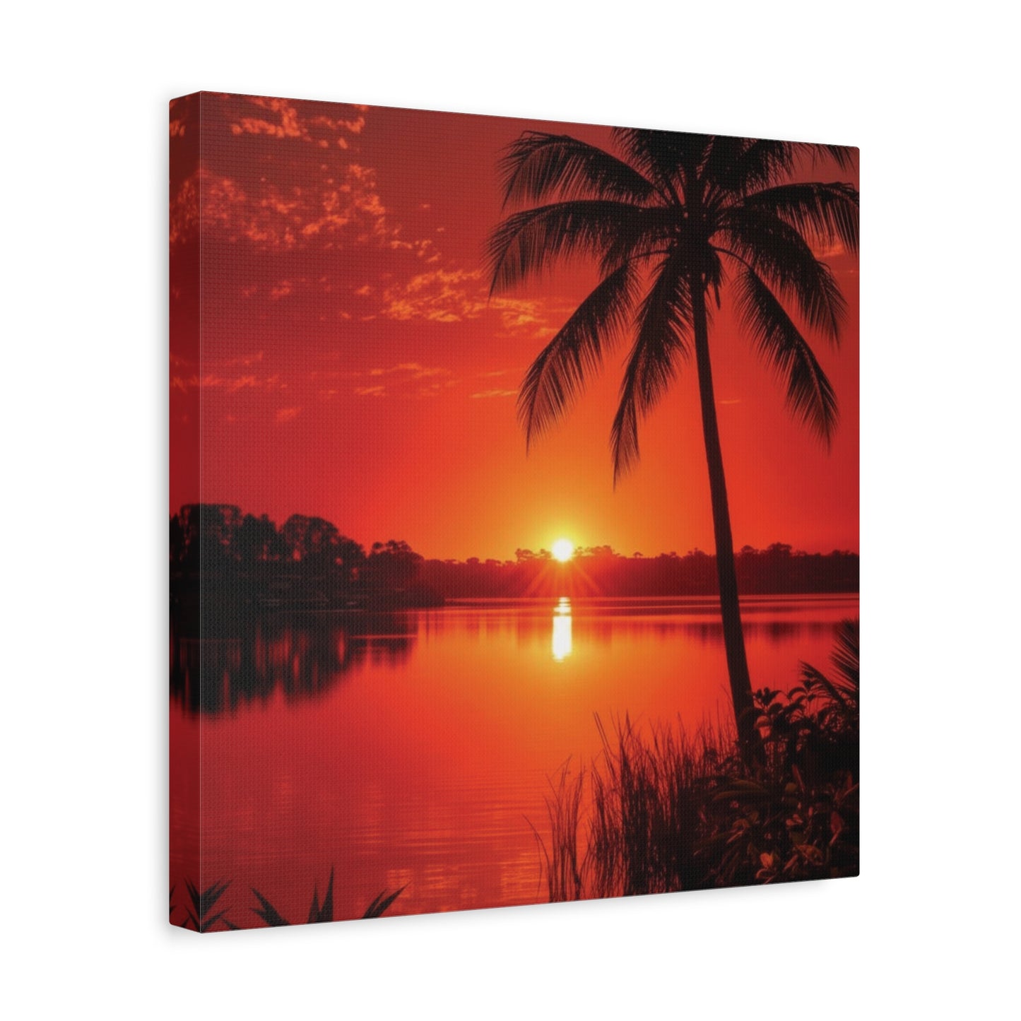 Coastal Red sunset over Ocean Canvas Wall Art - Matte Print