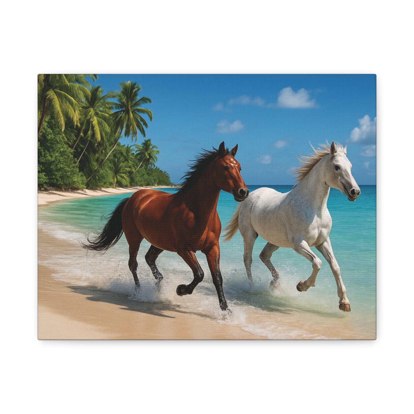 Horses Running free on Beach Canvas wall art - Matte Print