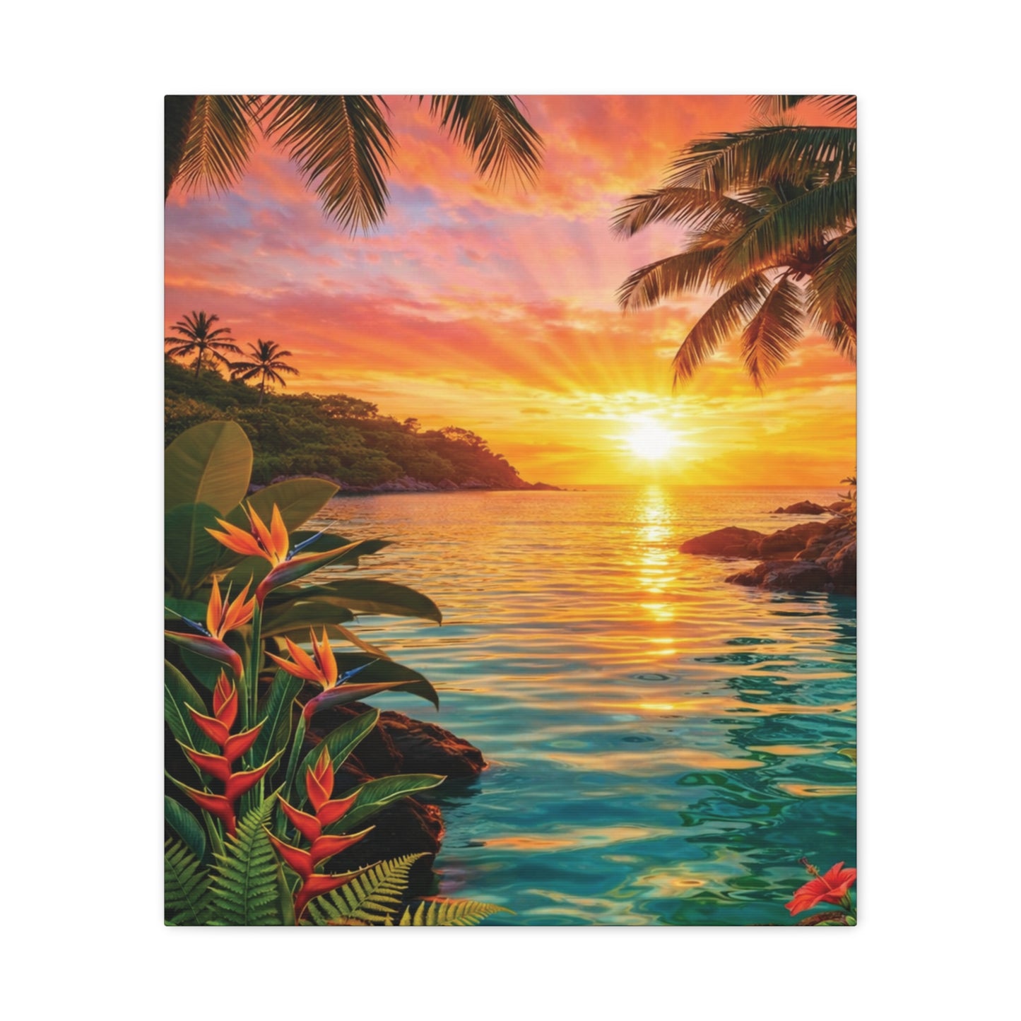 Tropical Sunrise over ocean Canvas Wall Art -  Matte Stretched Print