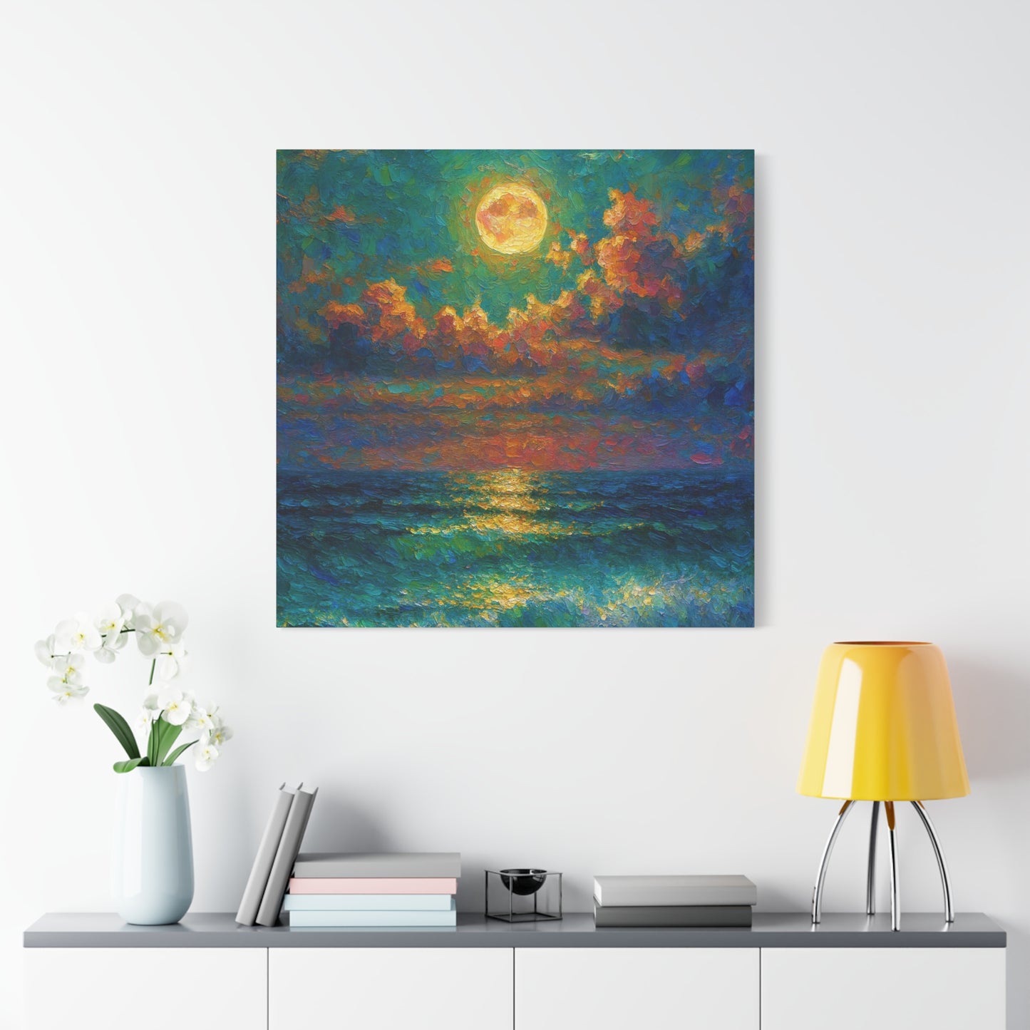 Calming Coastal Sunset Canvas - Peaceful Ocean Moonlight Wall Art for Bedroom