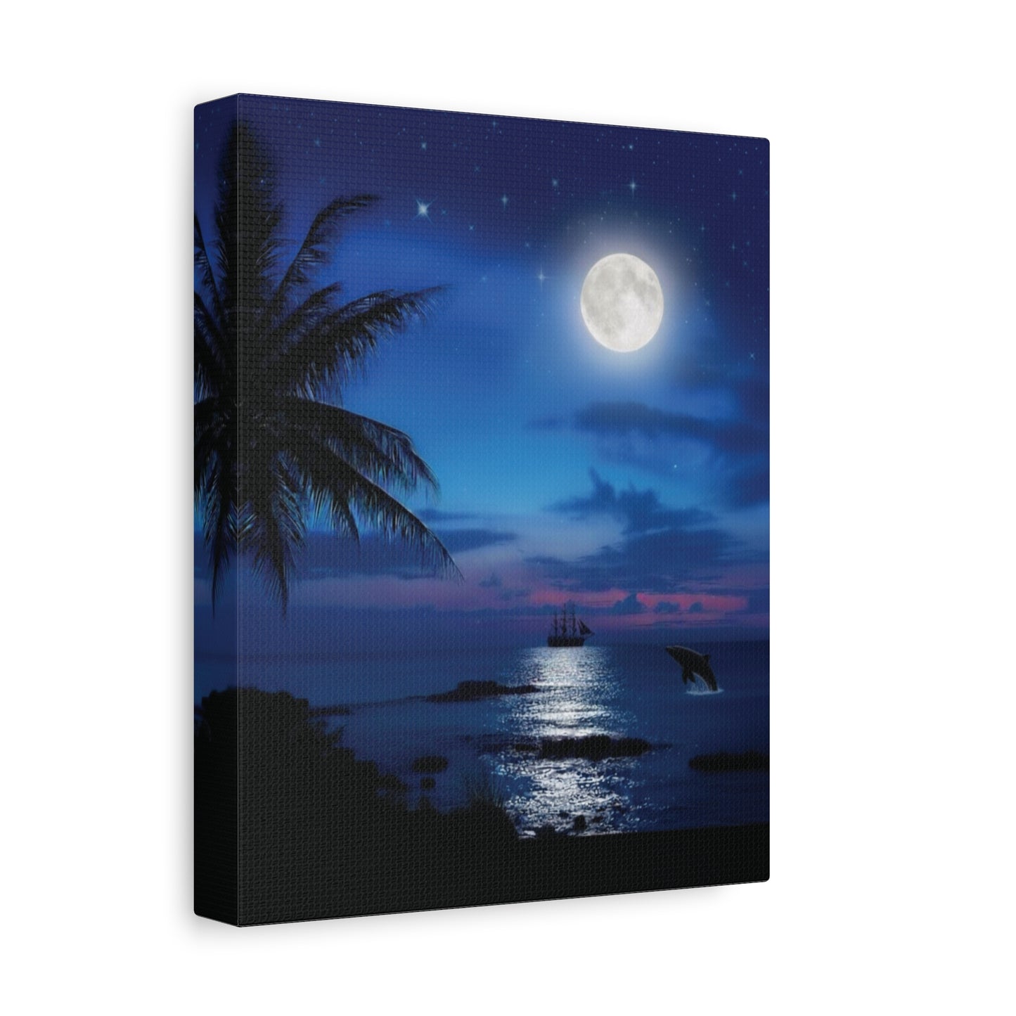 Blue Sky Moon lit Tropical Escape Canvas Wall Art