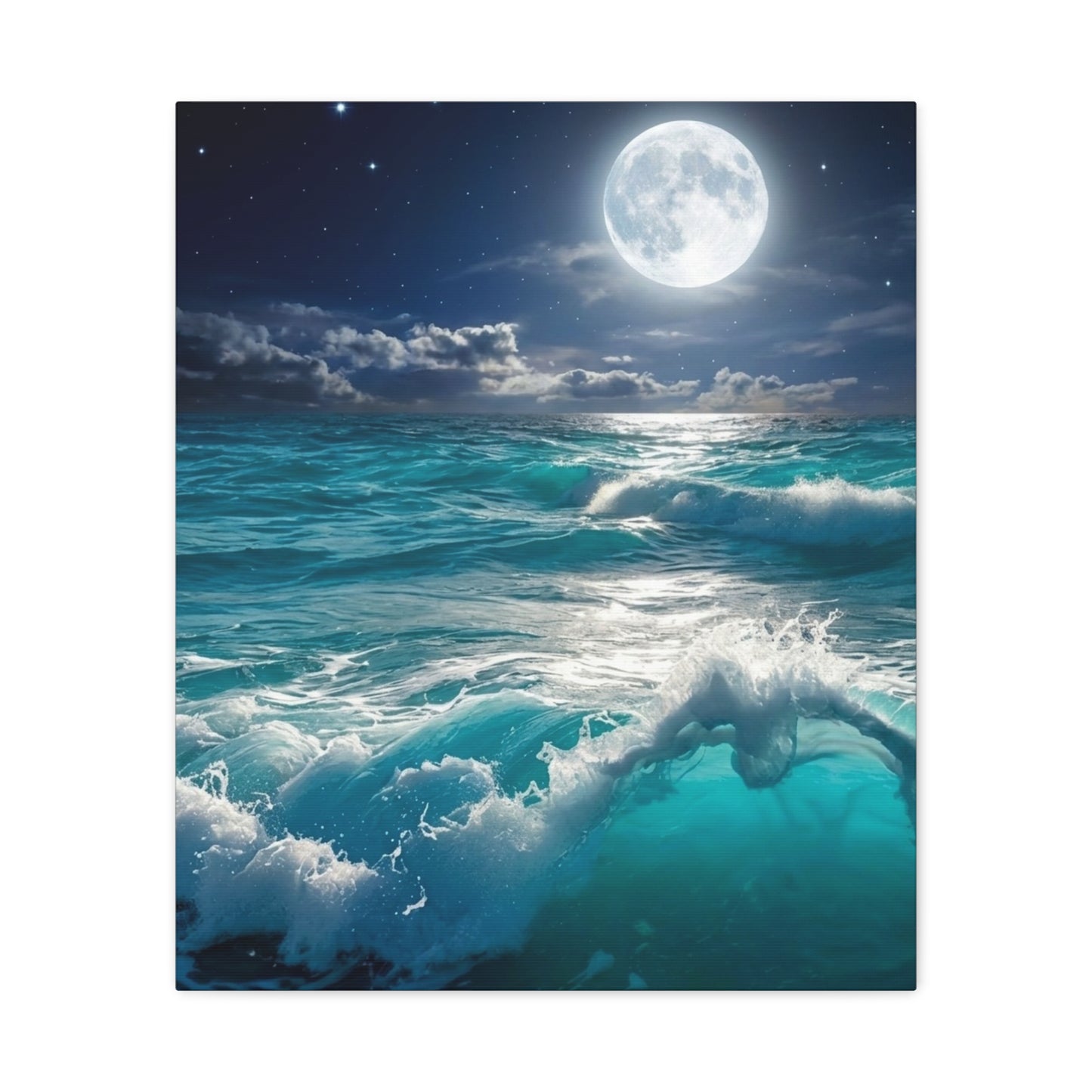 Tranquil Ocean Moonlight Canvas - Calming Blue Waves Wall Art for Bedroom