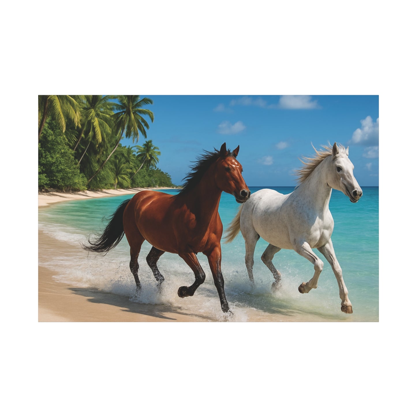 Horses Running free on Beach Canvas wall art - Matte Print