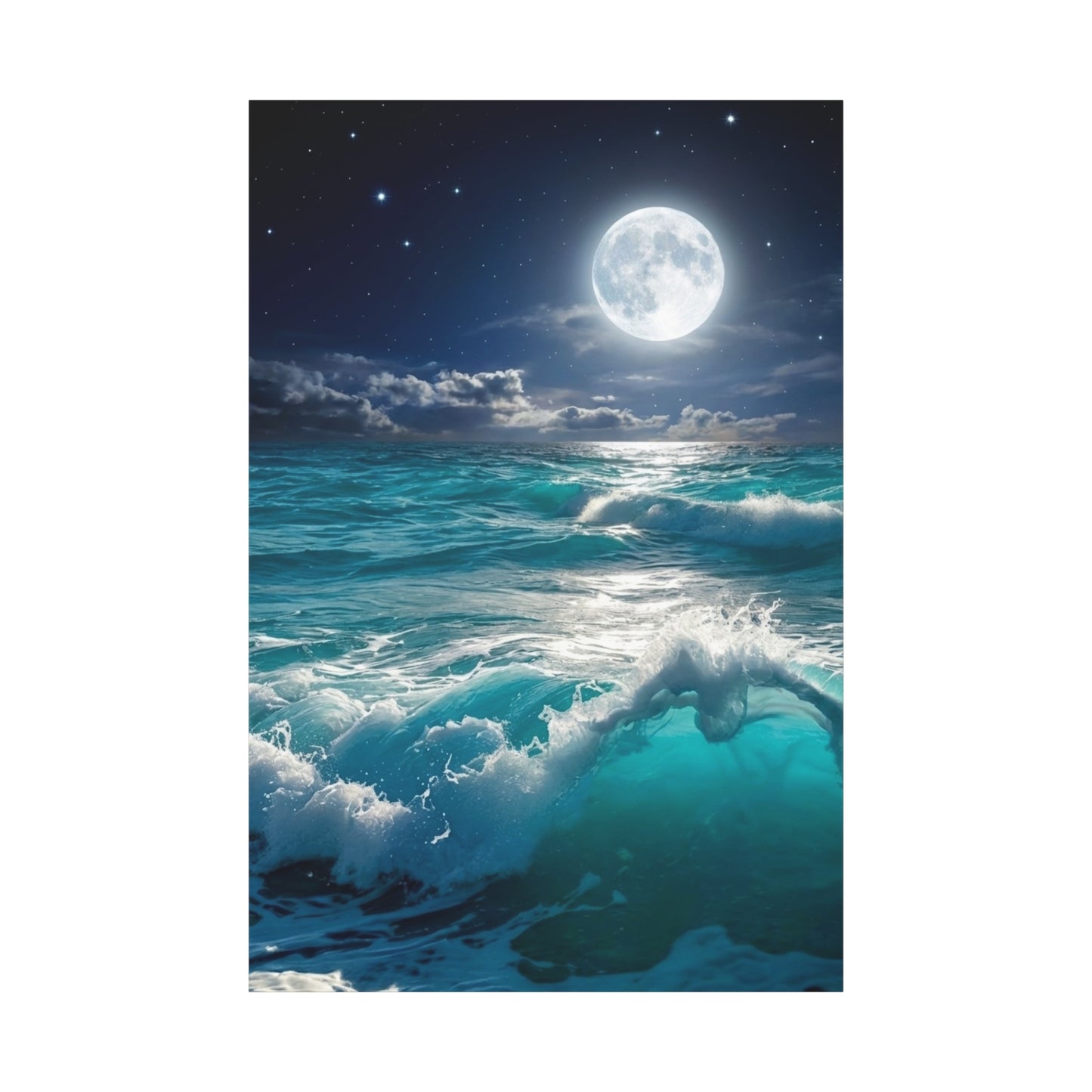 Tranquil Ocean Moonlight Canvas - Calming Blue Waves Wall Art for Bedroom