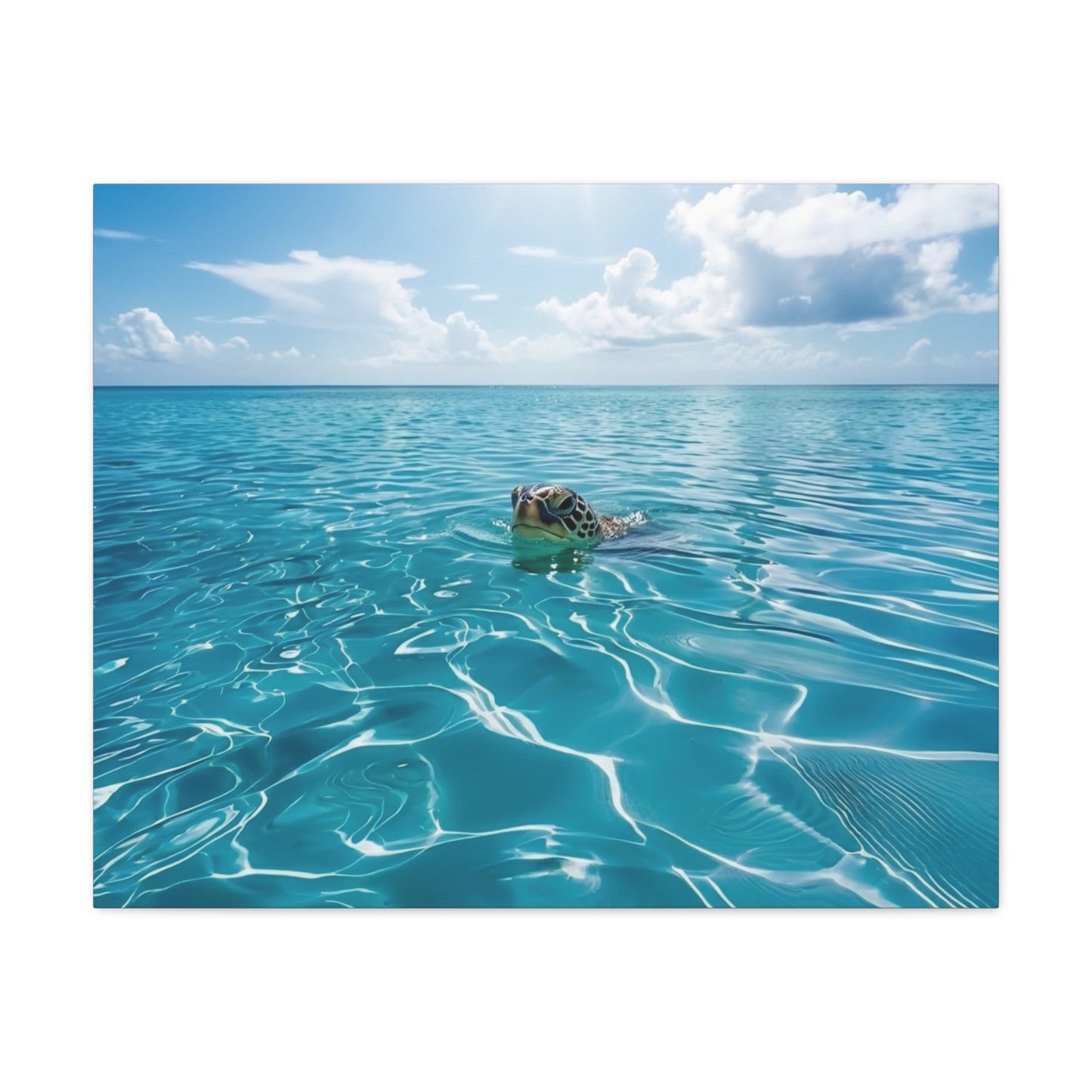 Blue crystal Sea with Turtle Canvas Wall Art - Matte Stretched