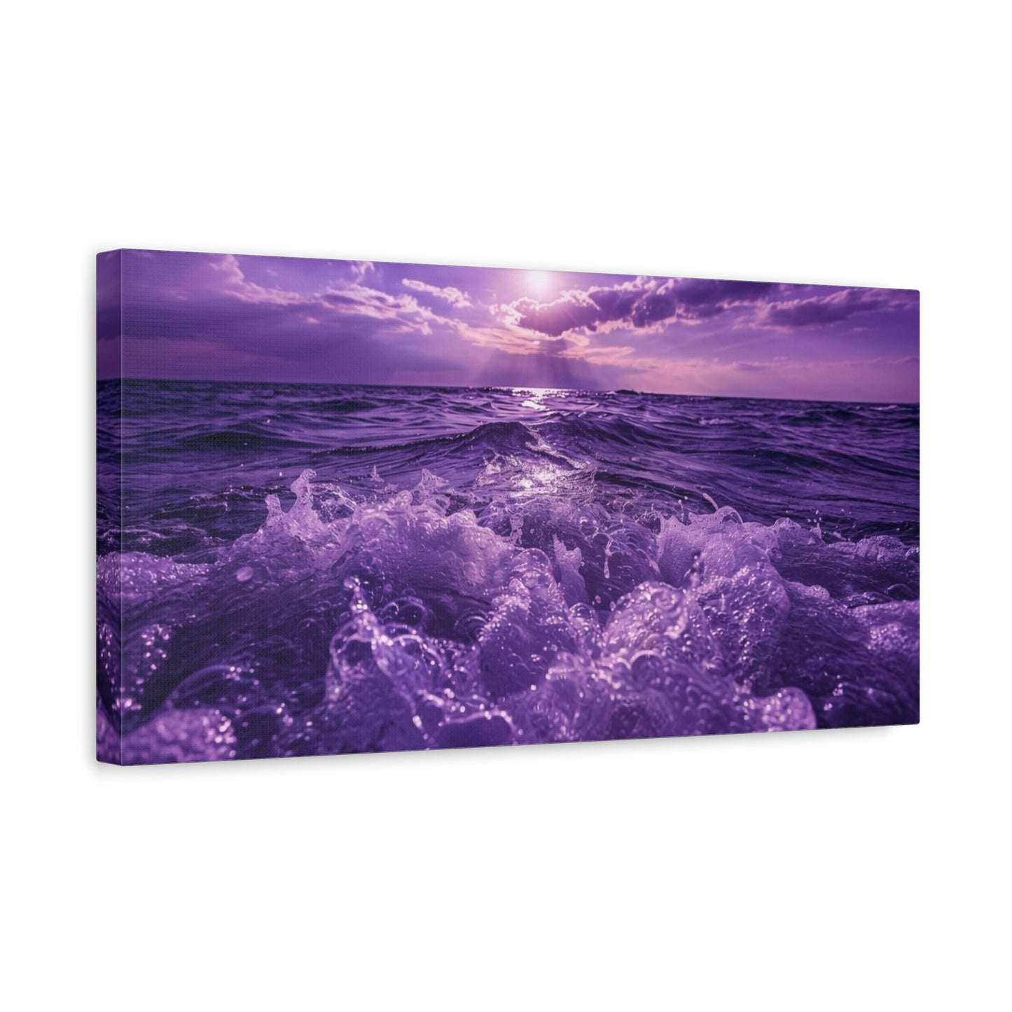 Romantic Purple Ocean Sunrise Matte Canvas Wall Art — Stretched 1.25"