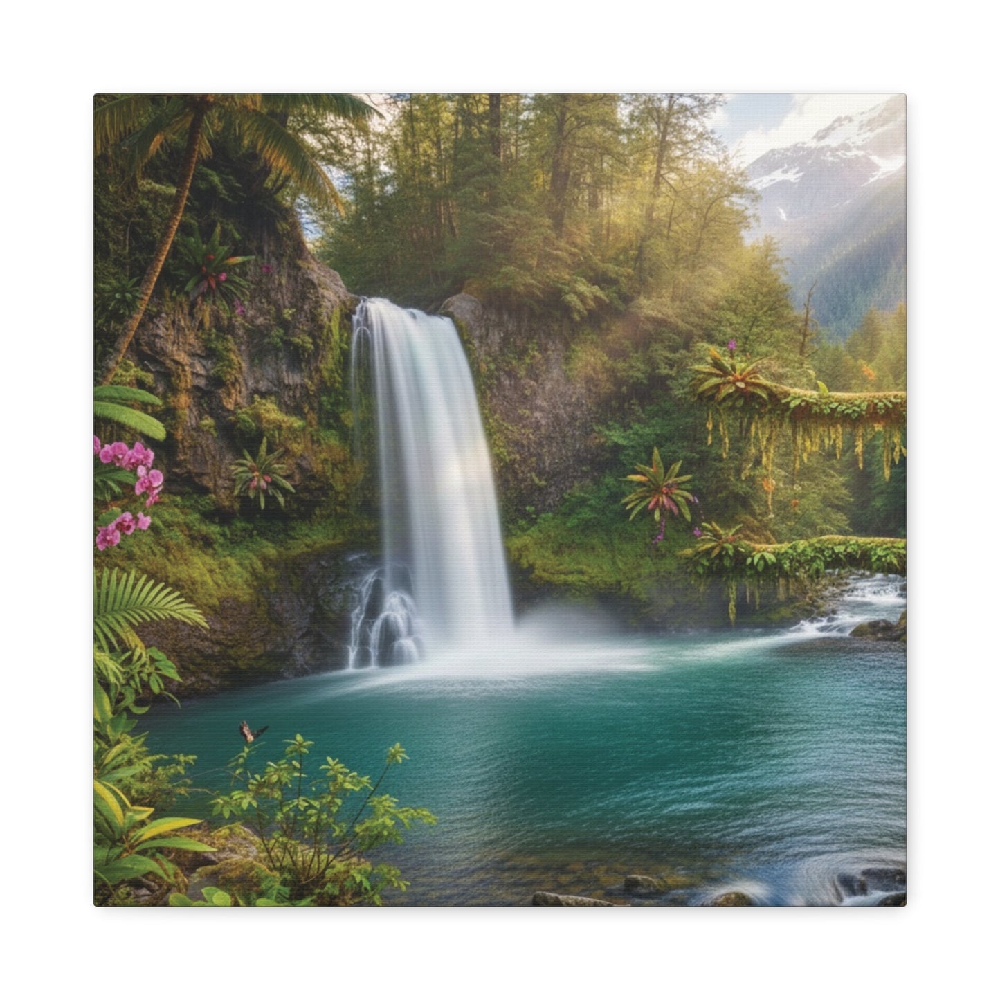 Turquoise Tropical Waterfalls Canvas wall art Stretched, 1.25"