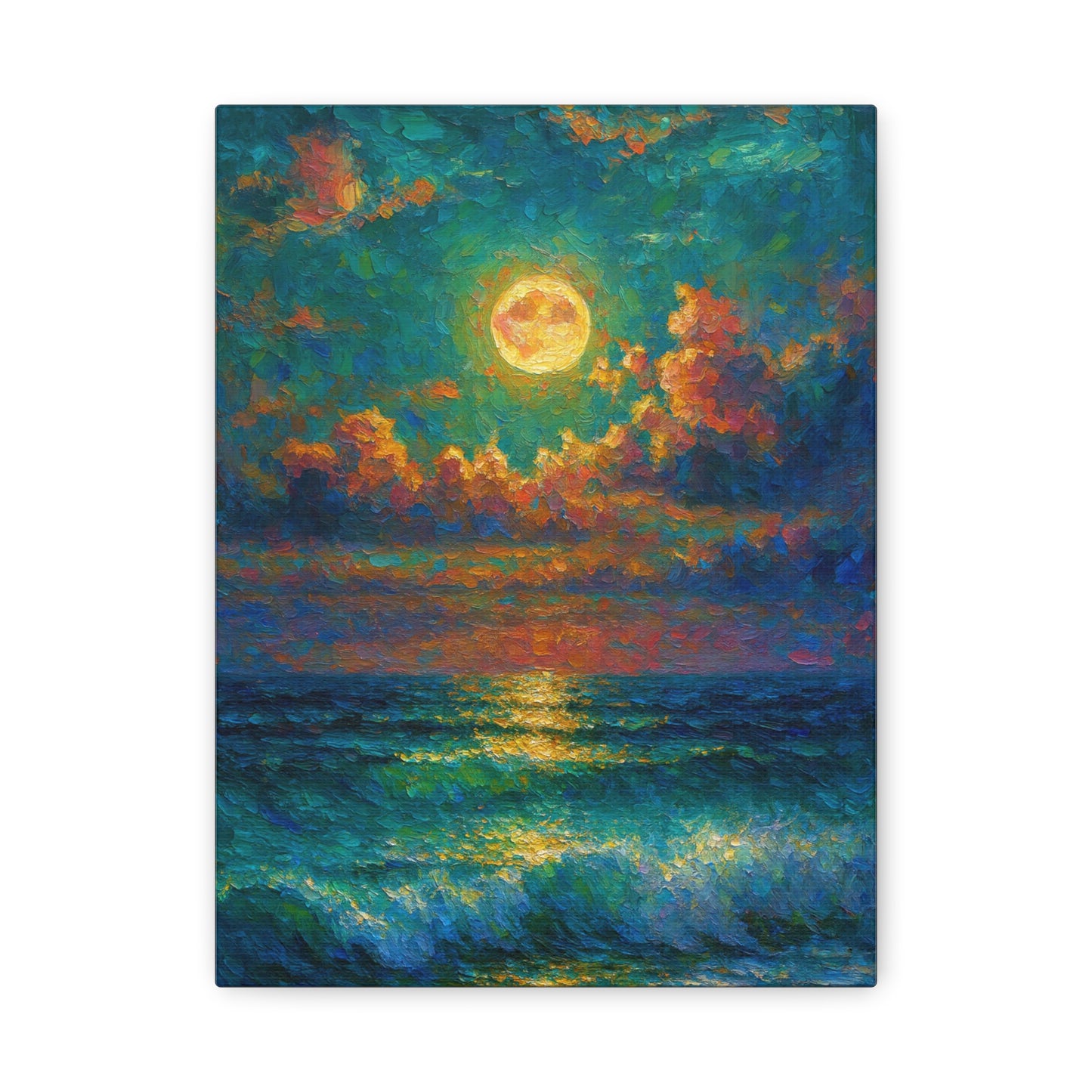 Calming Coastal Sunset Canvas - Peaceful Ocean Moonlight Wall Art for Bedroom