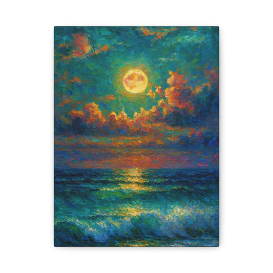 Coastal Sunset Ocean and Moon Canvas wall art - Matte