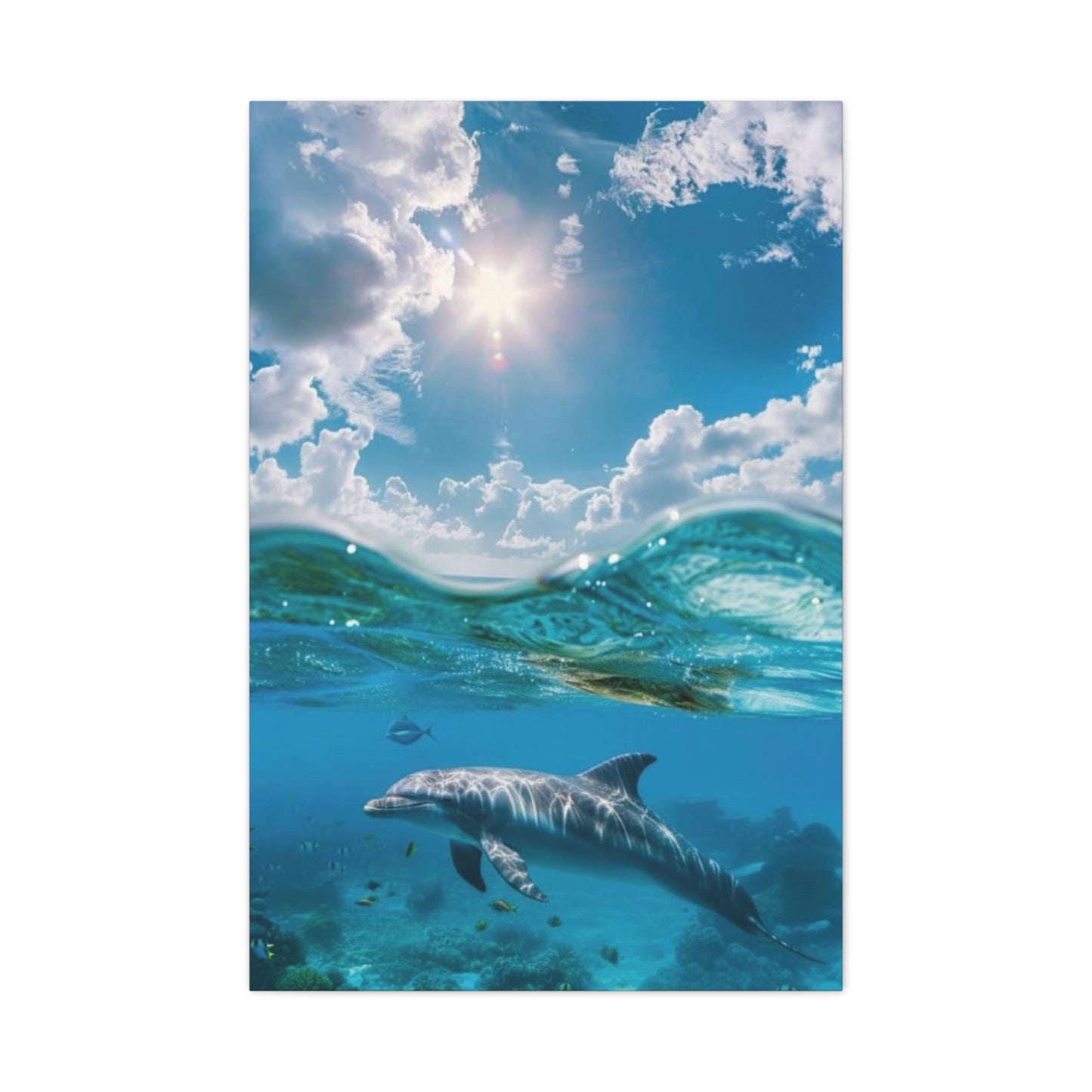 Underwater Dolphin at play Canvas Wall Art - Matte Stretched