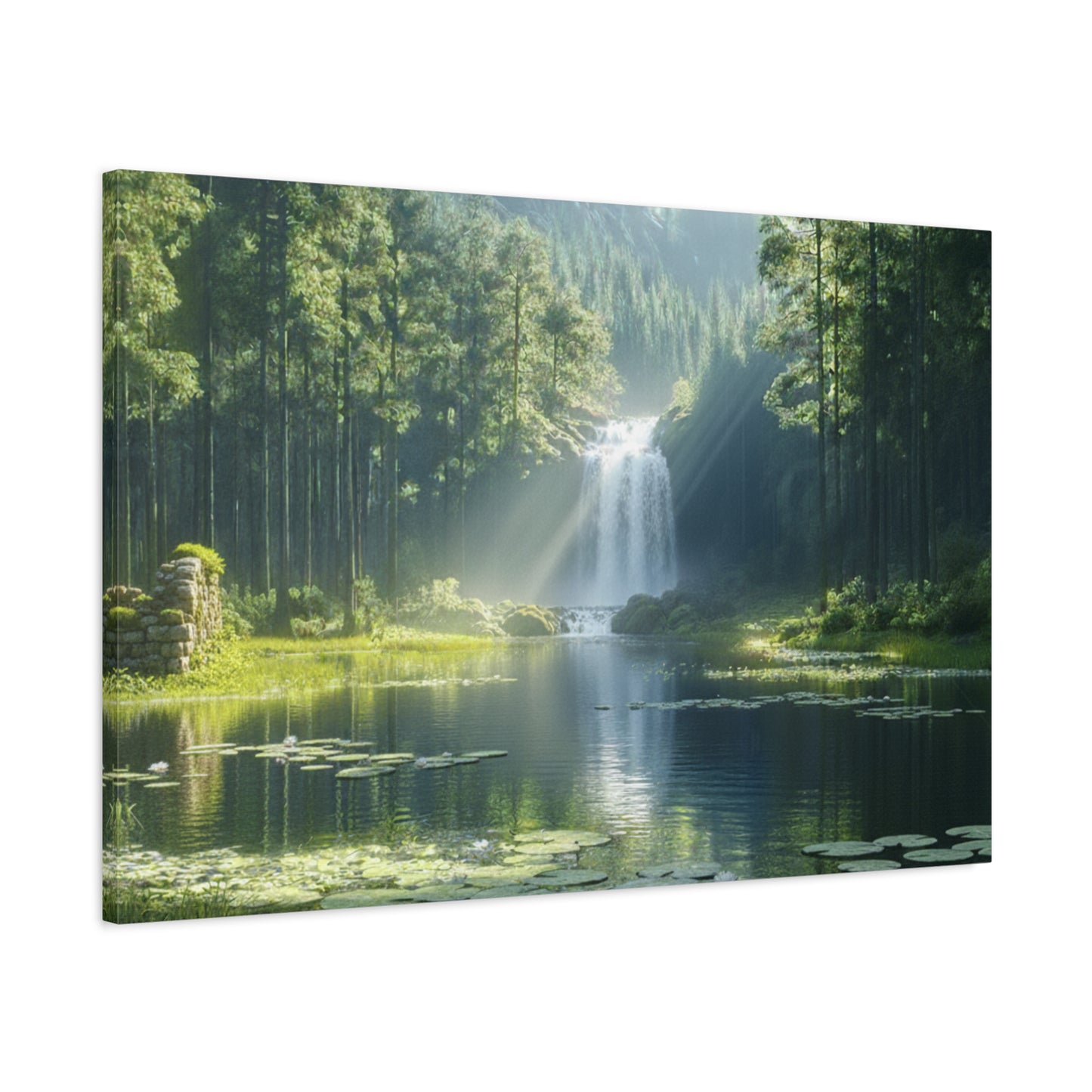 Tranquil Waterfalls in a Tropical Lush Green Forest Canvas Wall Art