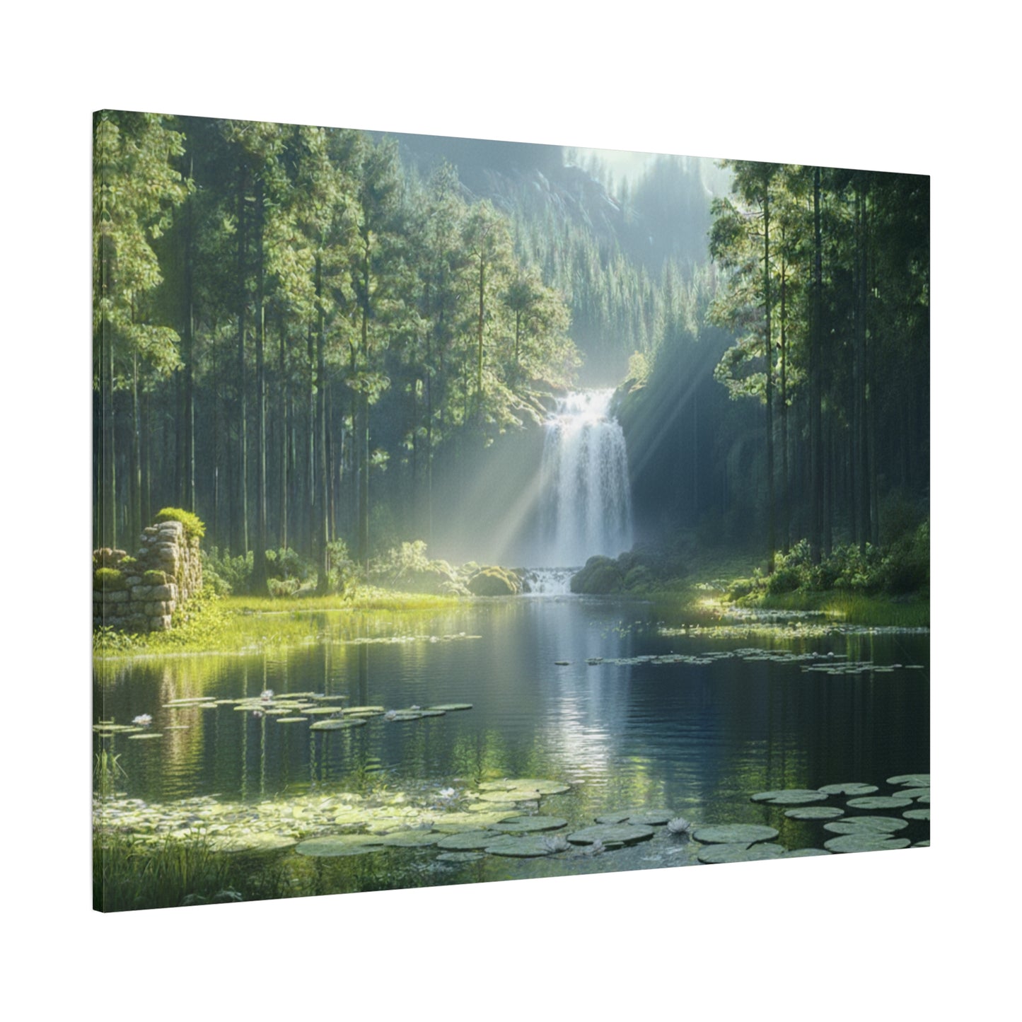 Tranquil Waterfalls in a Tropical Lush Green Forest Canvas Wall Art