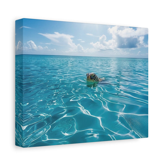 Blue crystal Sea with Turtle Canvas Wall Art - Matte Stretched