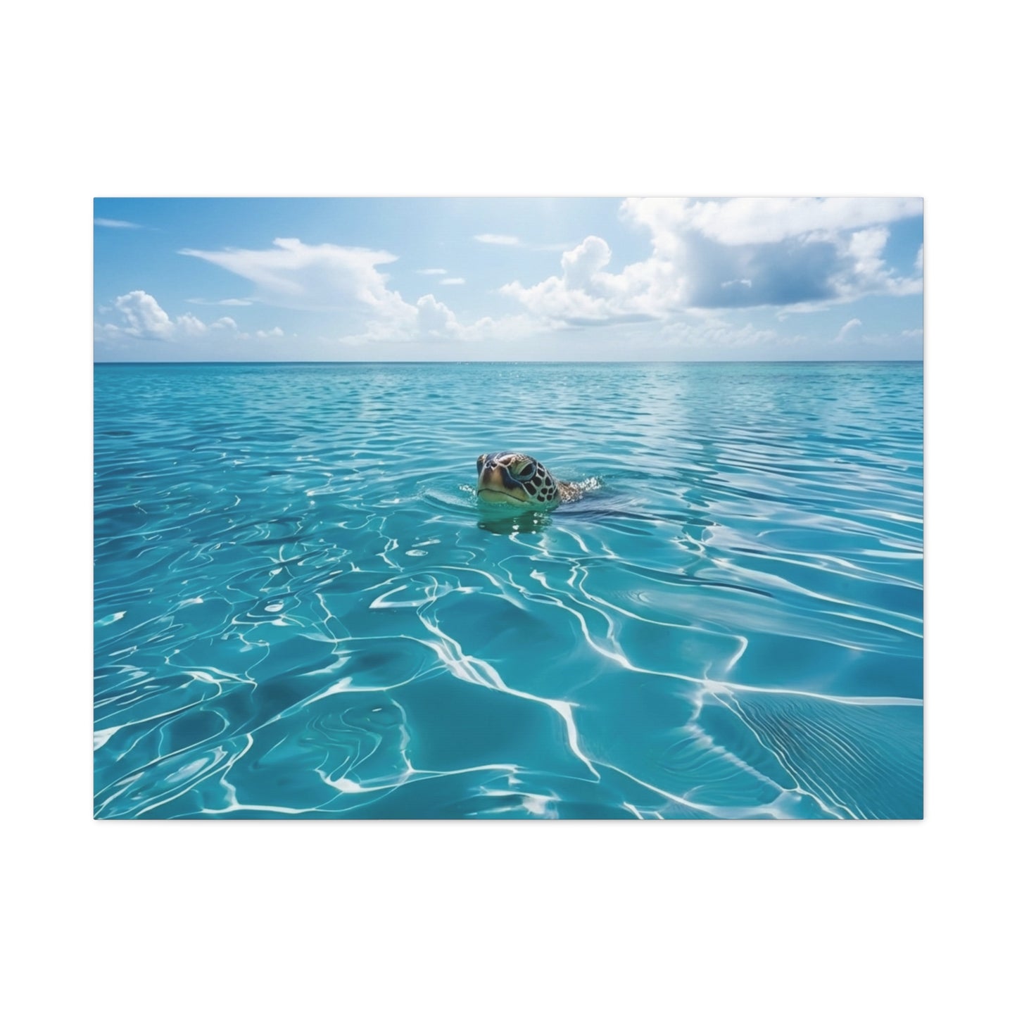 Blue crystal Sea with Turtle Canvas Wall Art - Matte Stretched