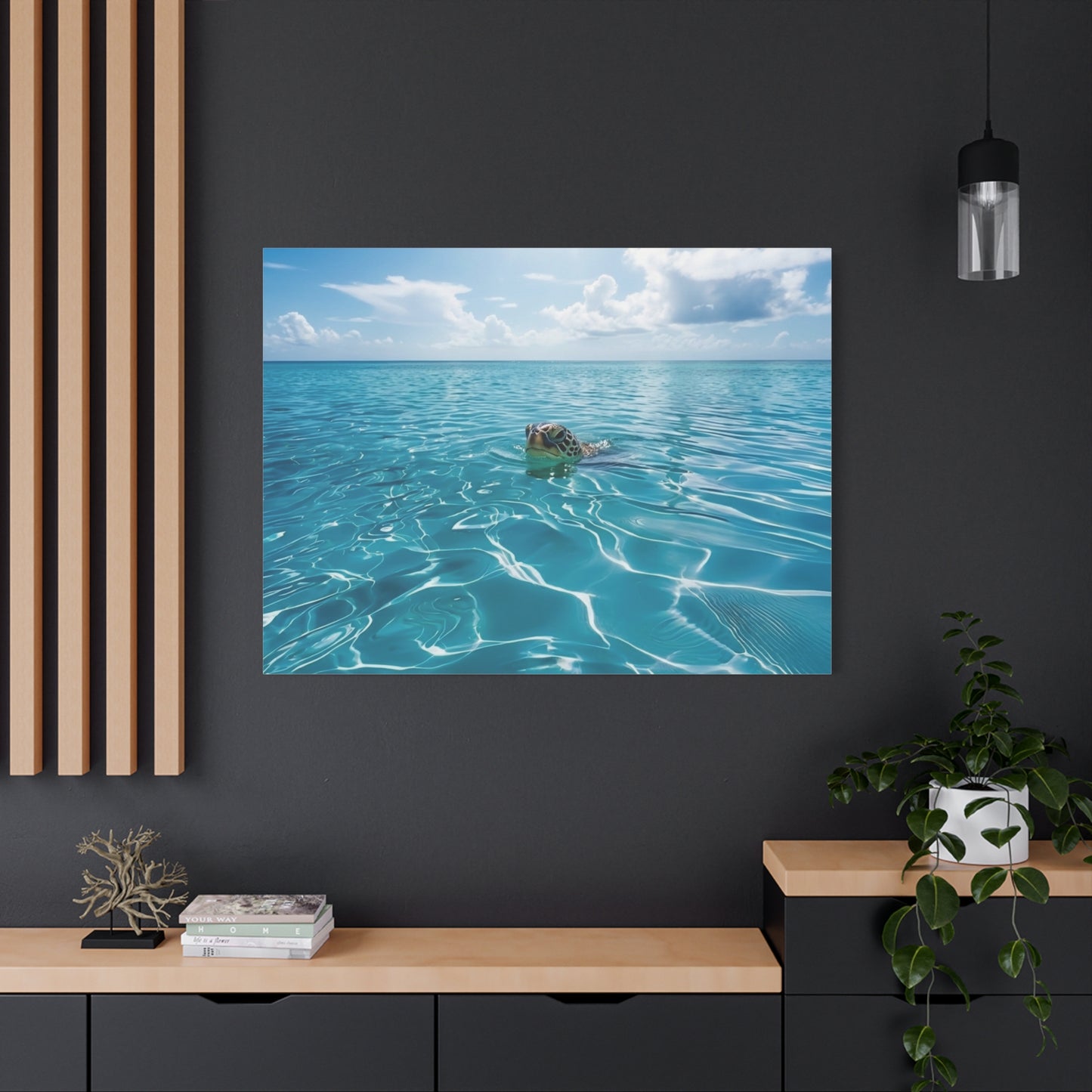Blue crystal Sea with Turtle Canvas Wall Art - Matte Stretched