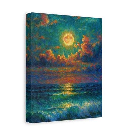Coastal Sunset Ocean and Moon Canvas wall art - Matte