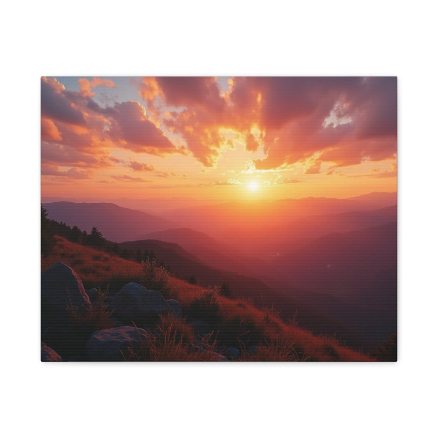 Peaceful Mountain Sunset Canvas - Calming Nature Wall Art for Living Room & Bedroom