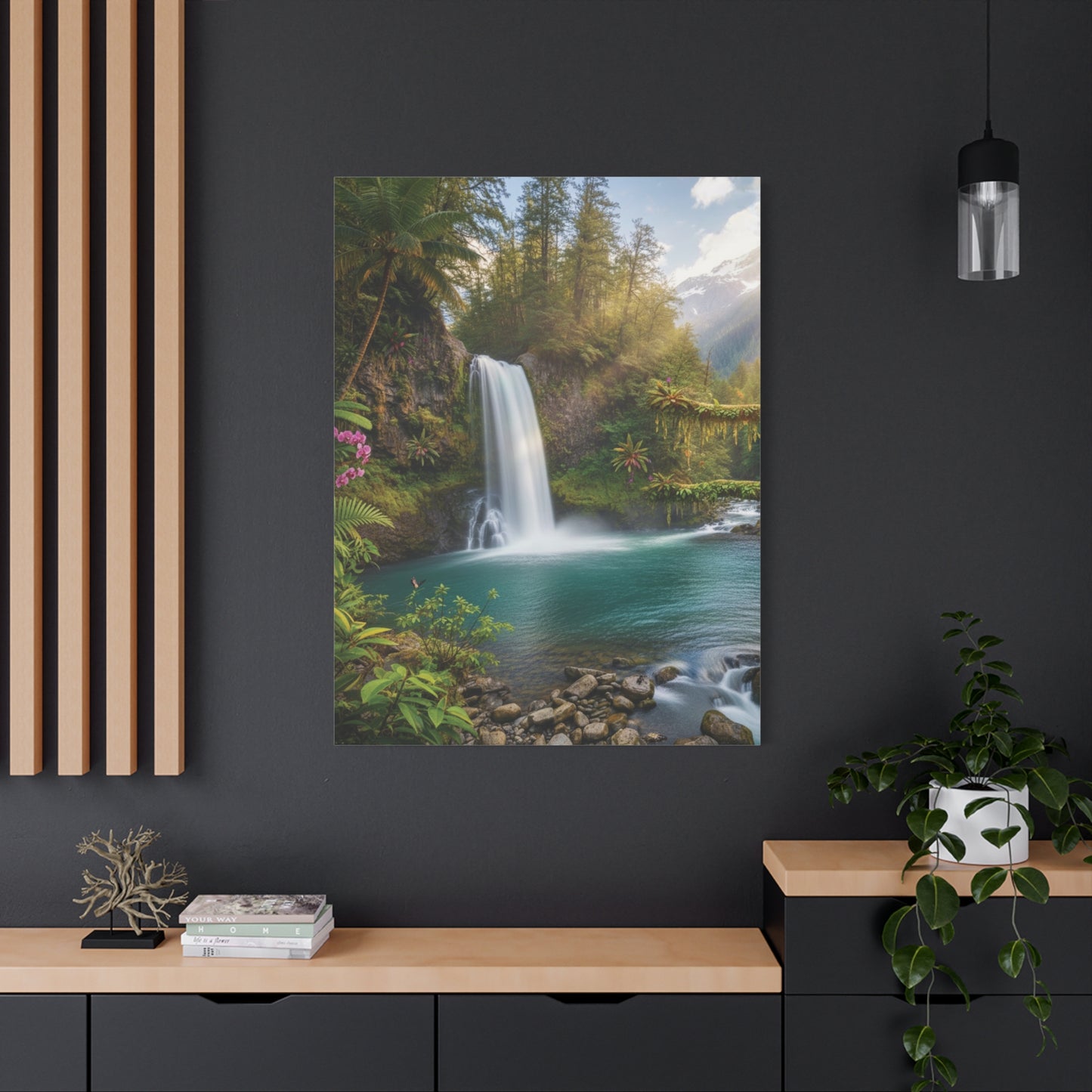 Turquoise Tropical Waterfalls Canvas wall art Stretched, 1.25"