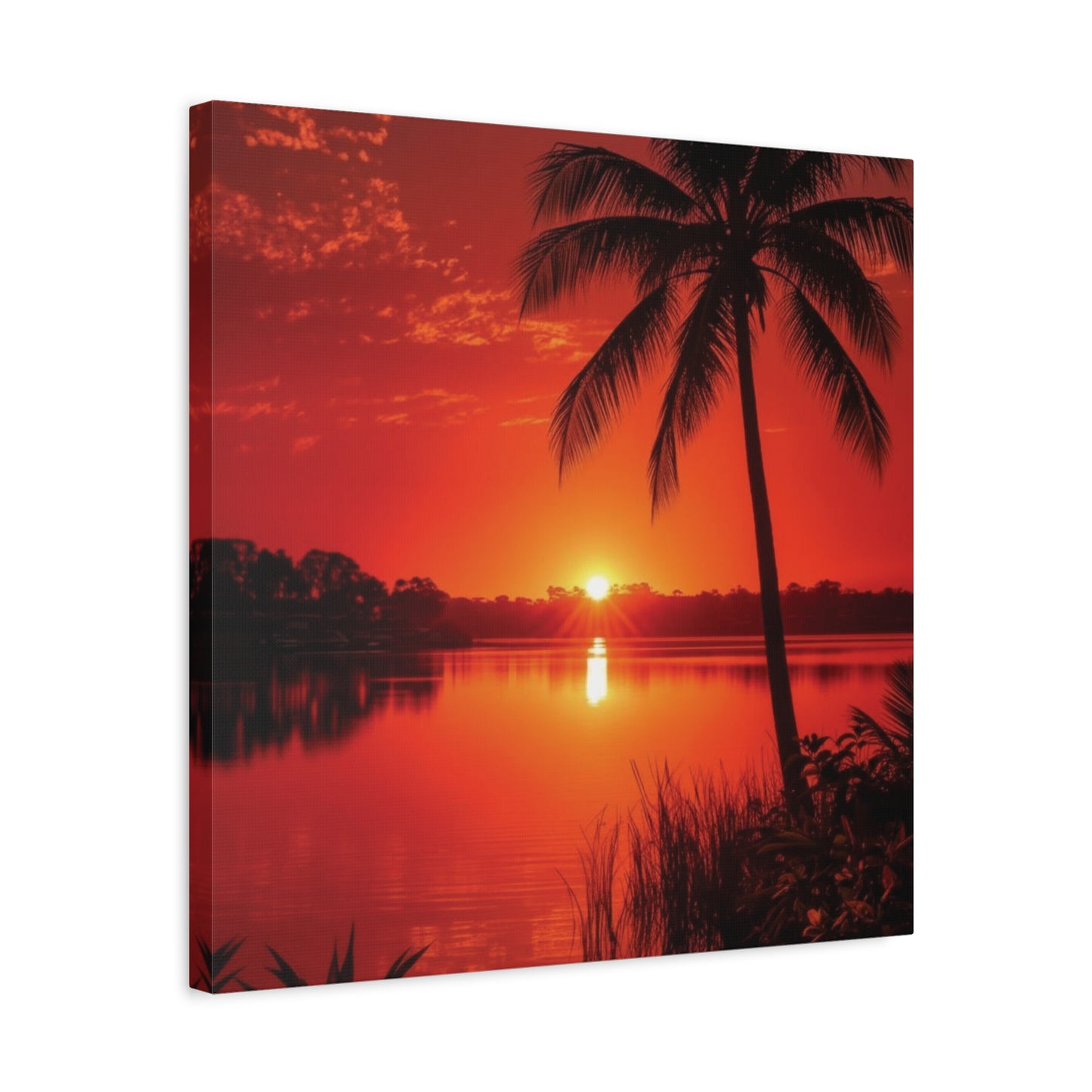 Coastal Red sunset over Ocean Canvas Wall Art - Matte Print