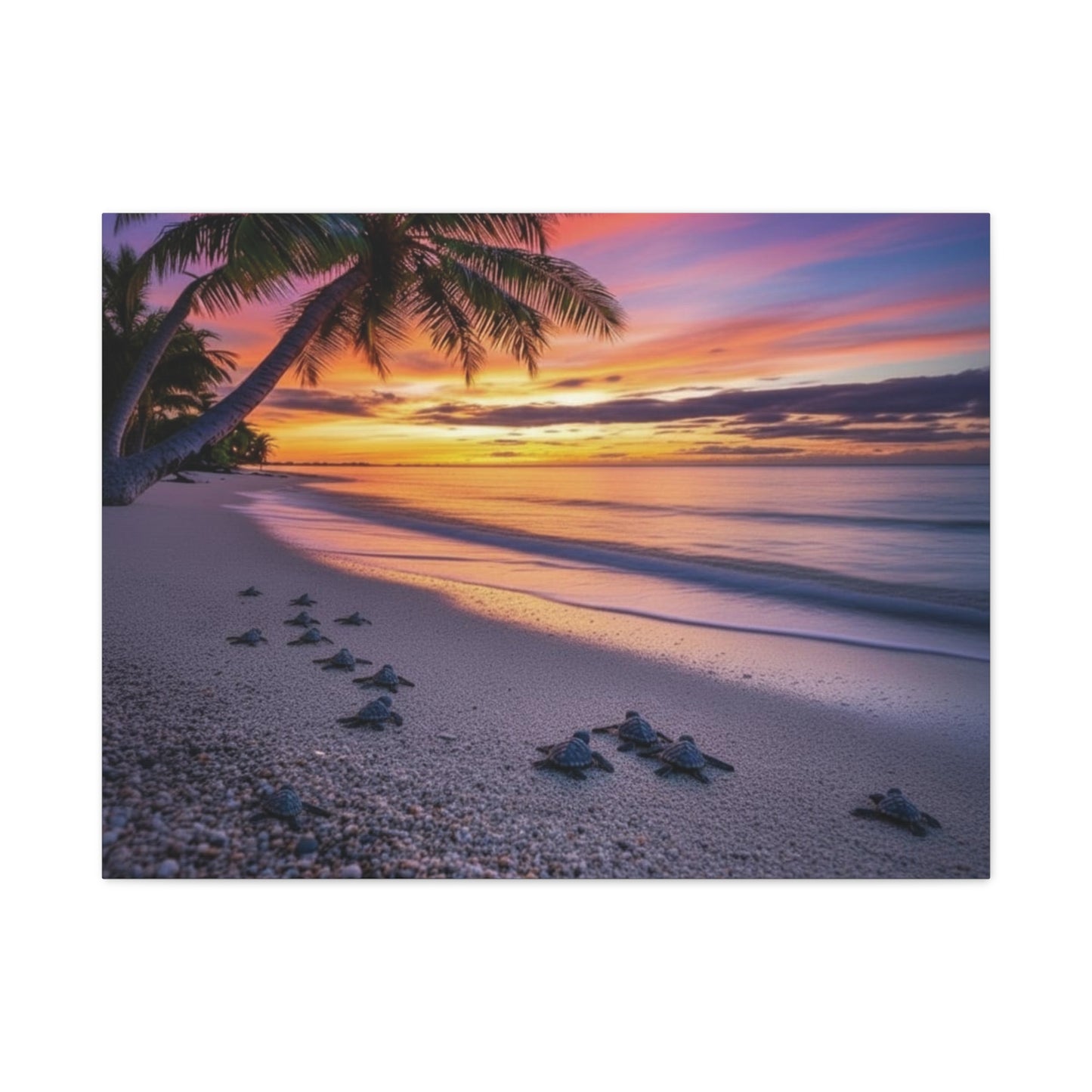 Sunset baby Turtles Canvas wall art - Nursery Beach Ocean