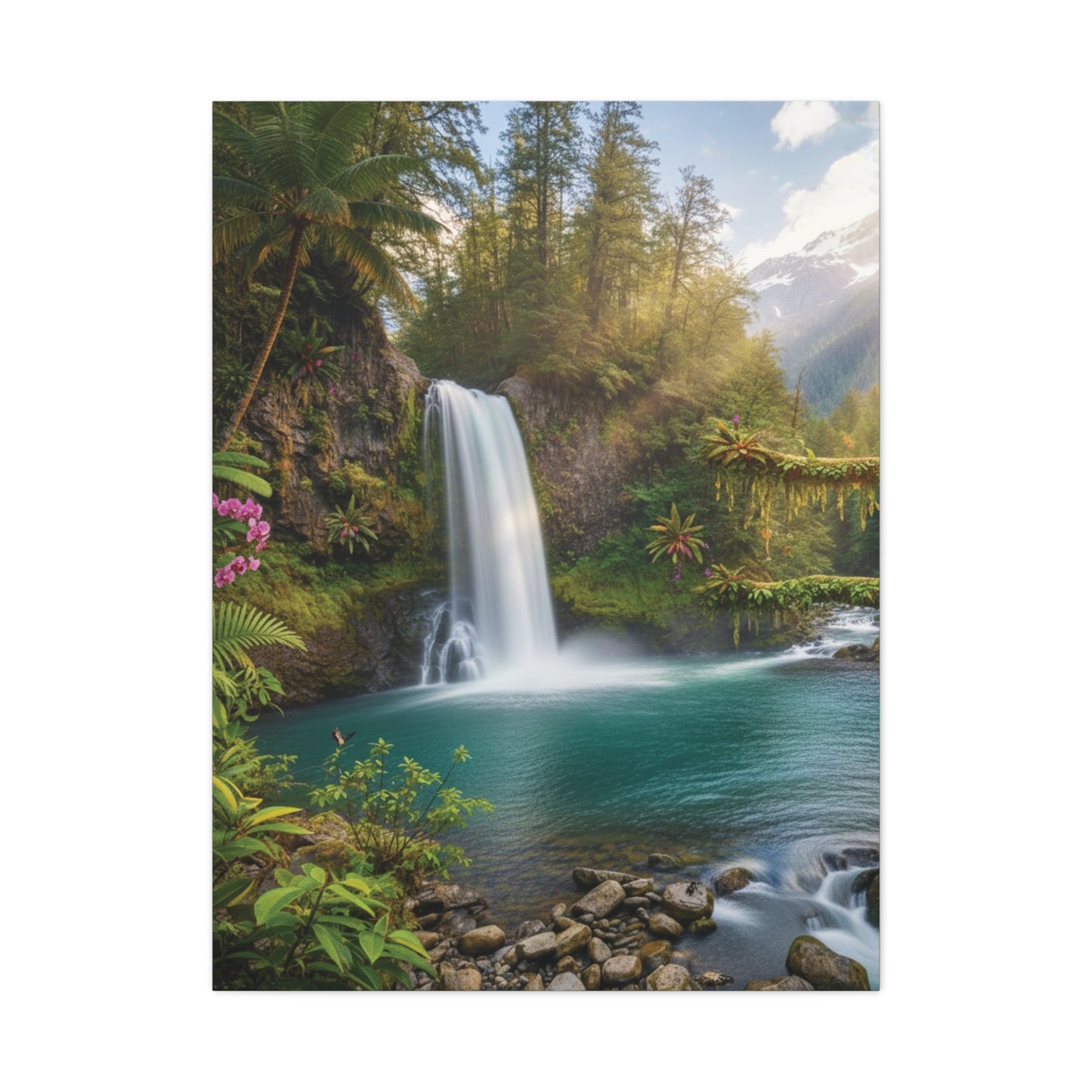 Turquoise Tropical Waterfalls Canvas wall art Stretched, 1.25"