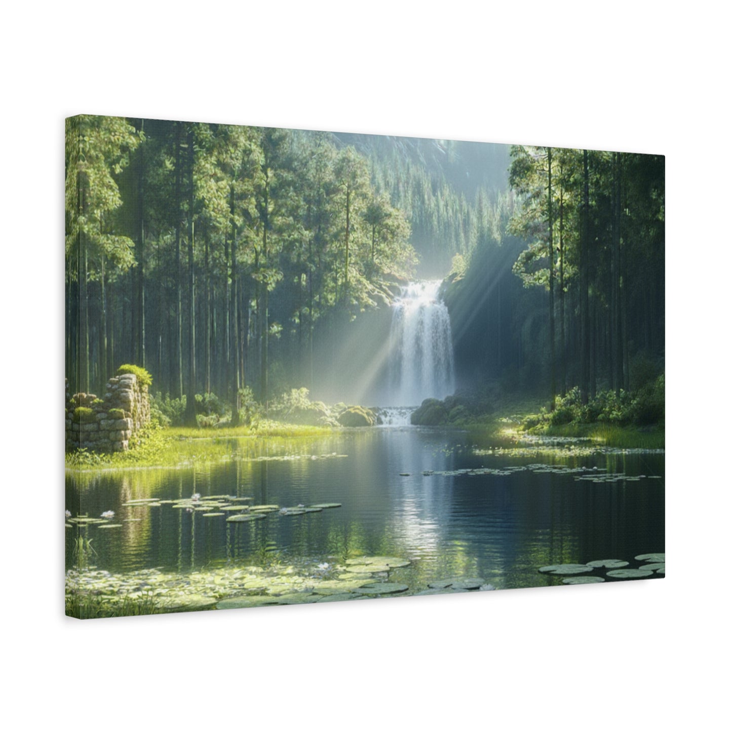 Tranquil Waterfalls in a Tropical Lush Green Forest Canvas Wall Art