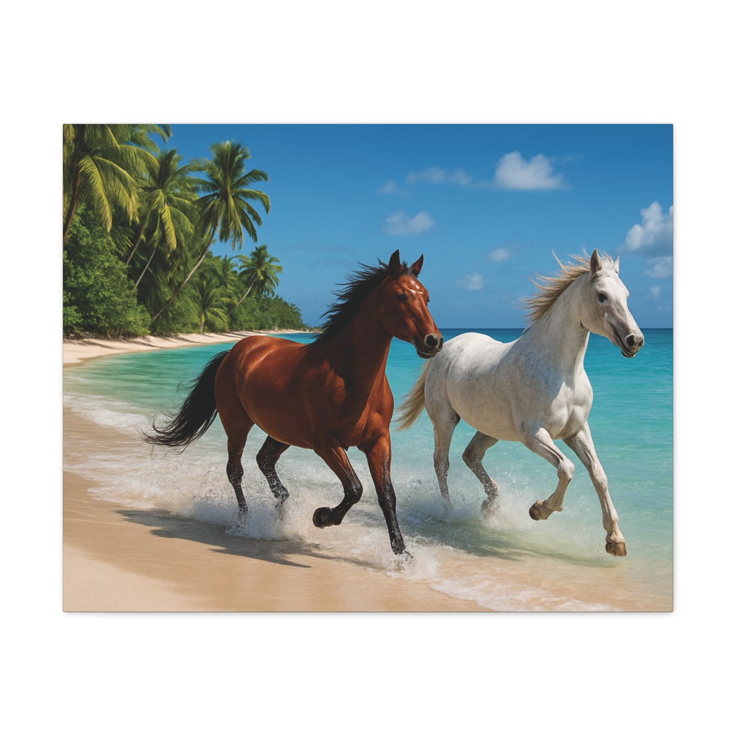 Horses Running free on Beach Canvas wall art - Matte Print