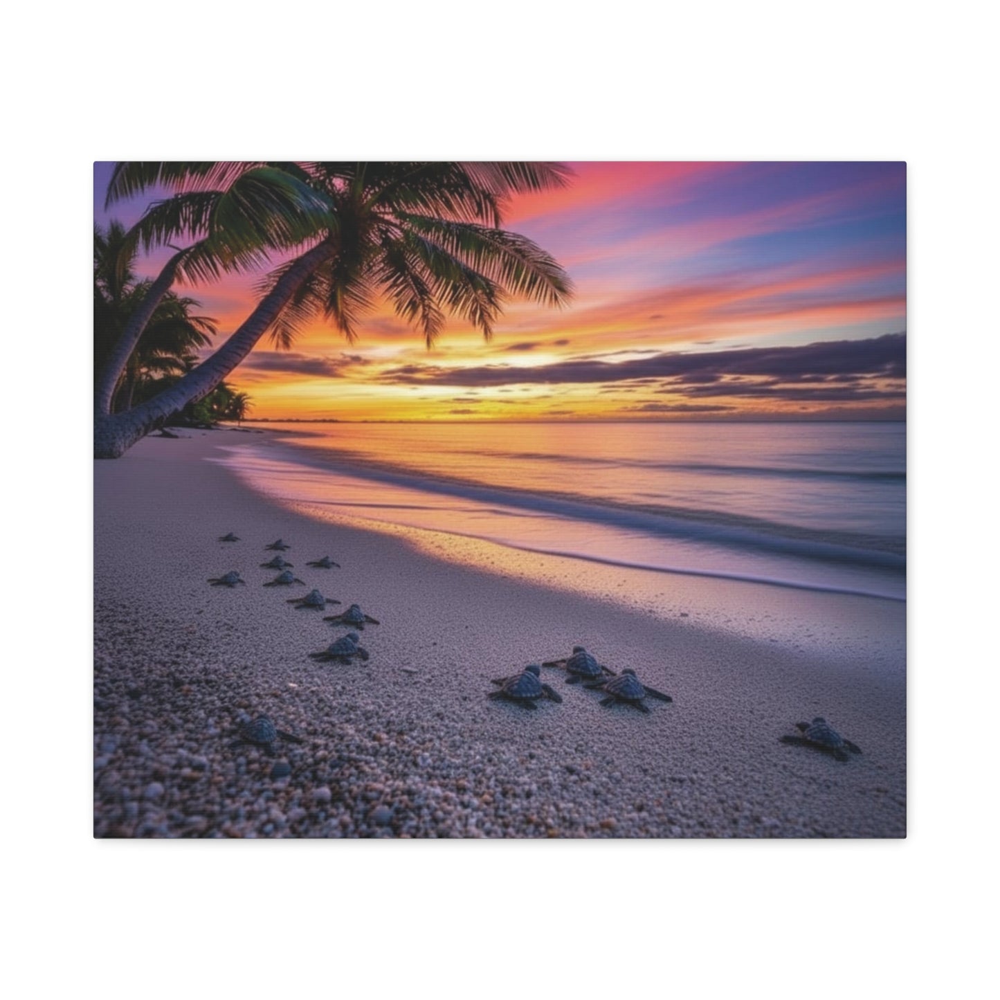 Sunset baby Turtles Canvas wall art - Nursery Beach Ocean