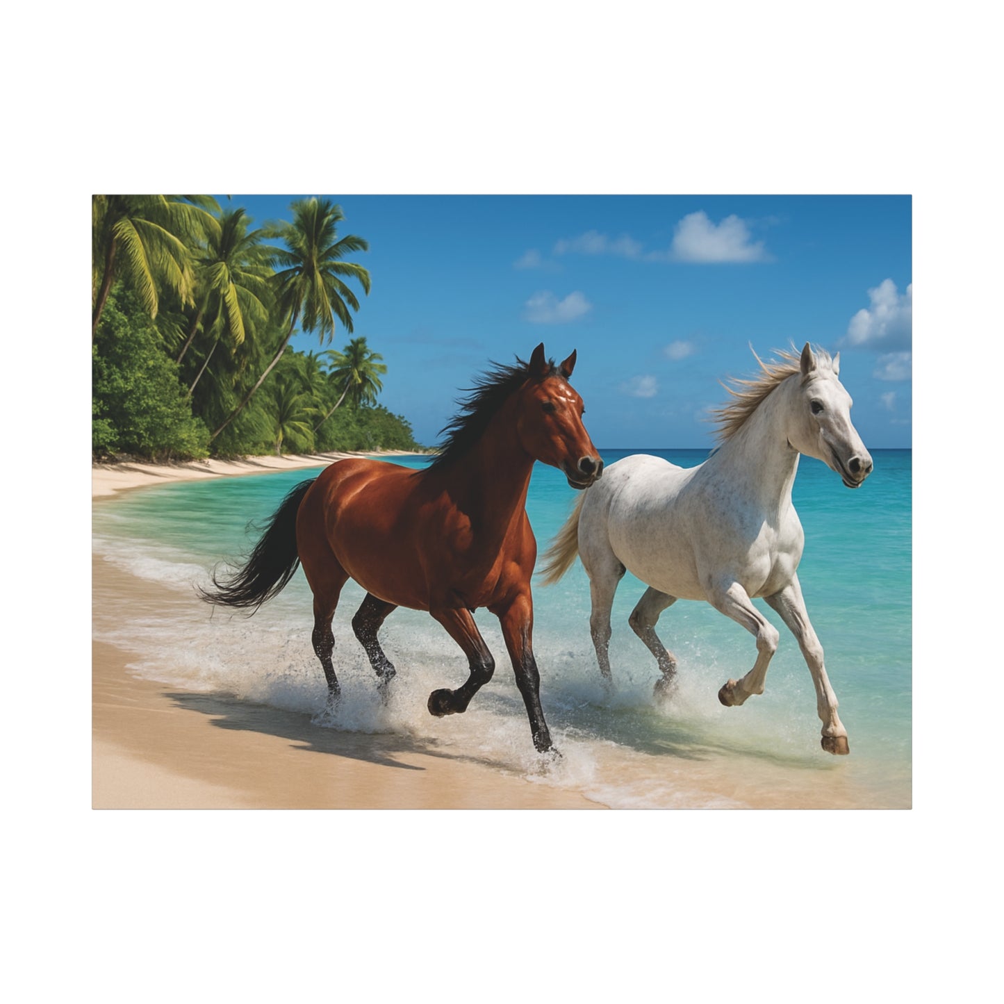 Horses Running free on Beach Canvas wall art - Matte Print
