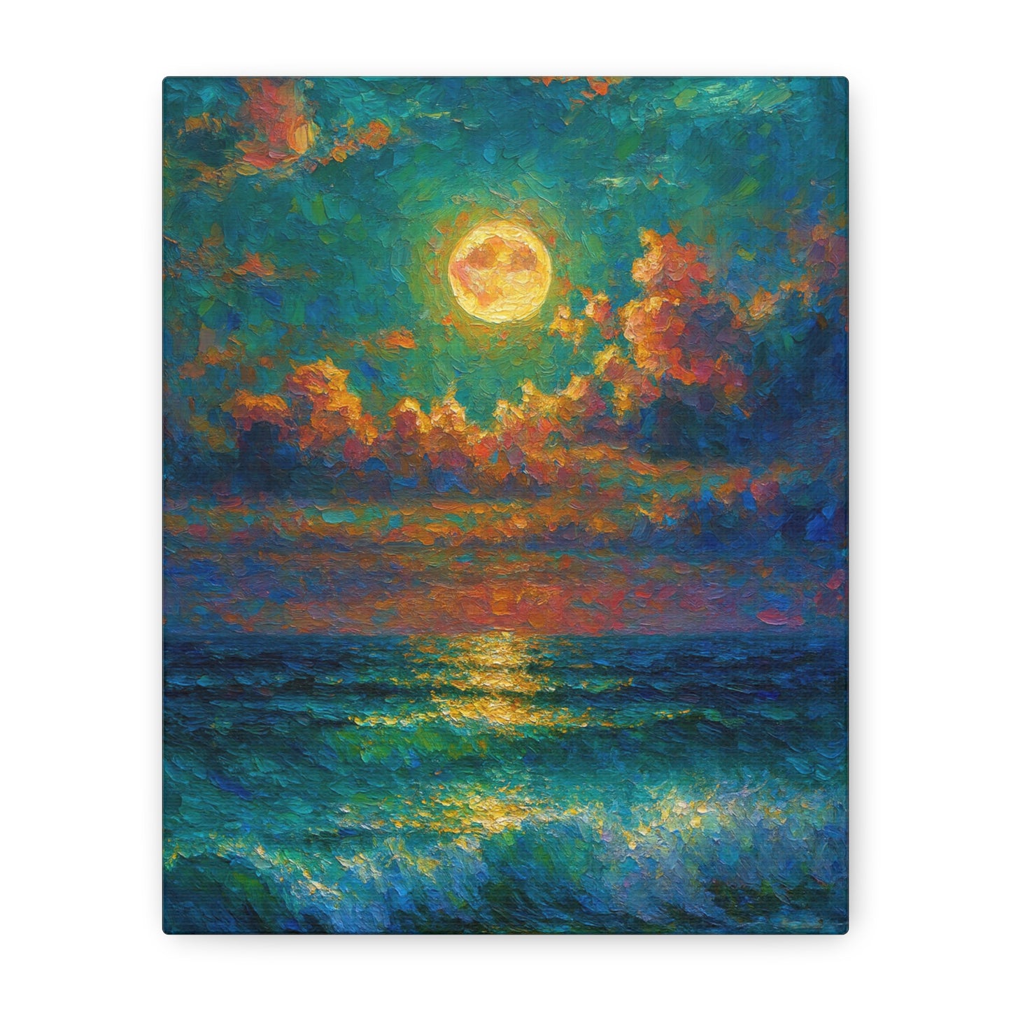 Calming Coastal Sunset Canvas - Peaceful Ocean Moonlight Wall Art for Bedroom