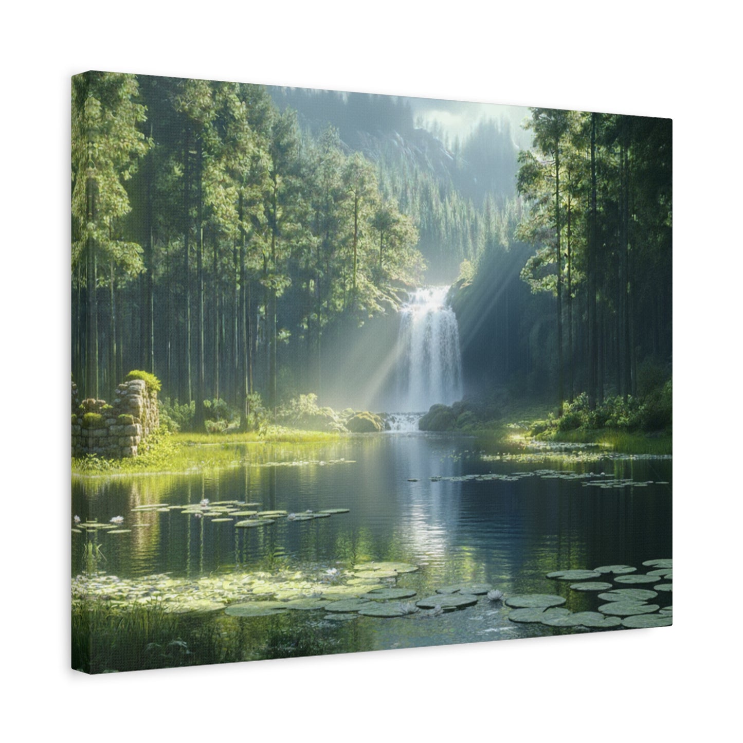 Tranquil Waterfalls in a Tropical Lush Green Forest Canvas Wall Art