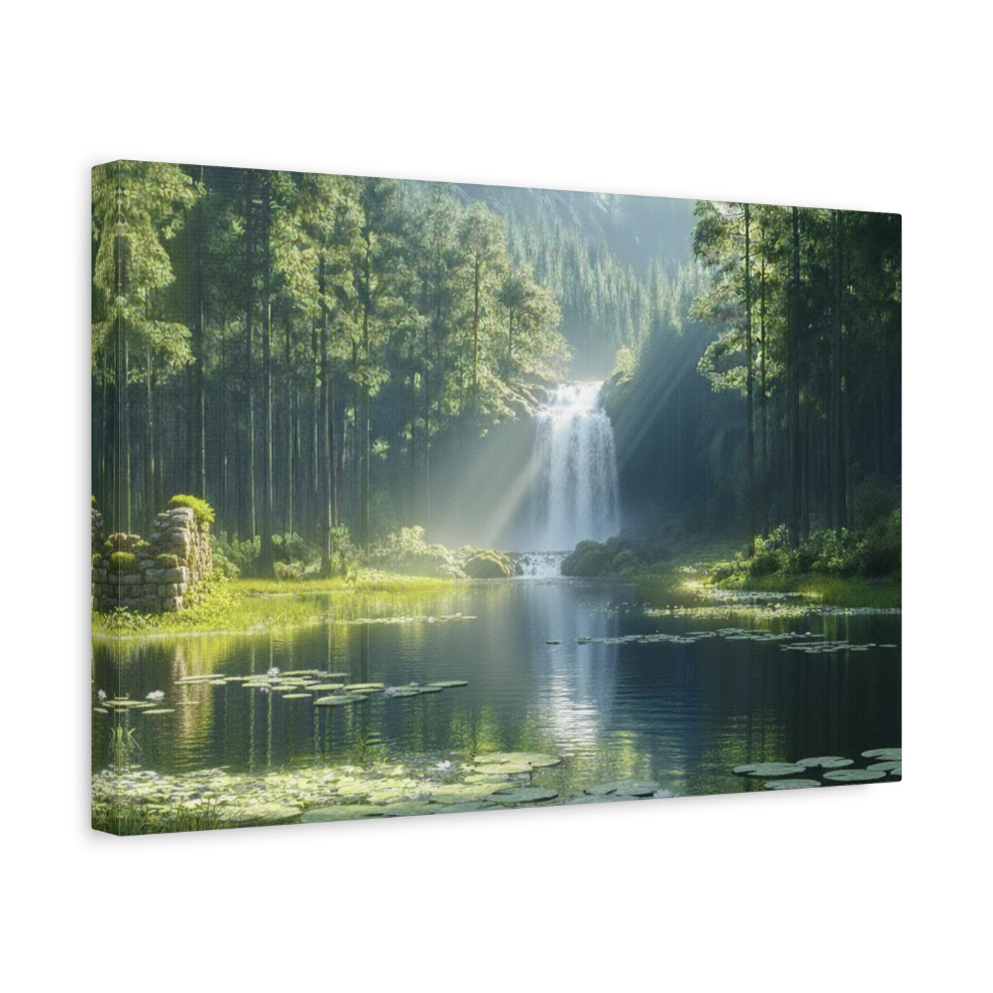 Tranquil Waterfalls in a Tropical Lush Green Forest Canvas Wall Art