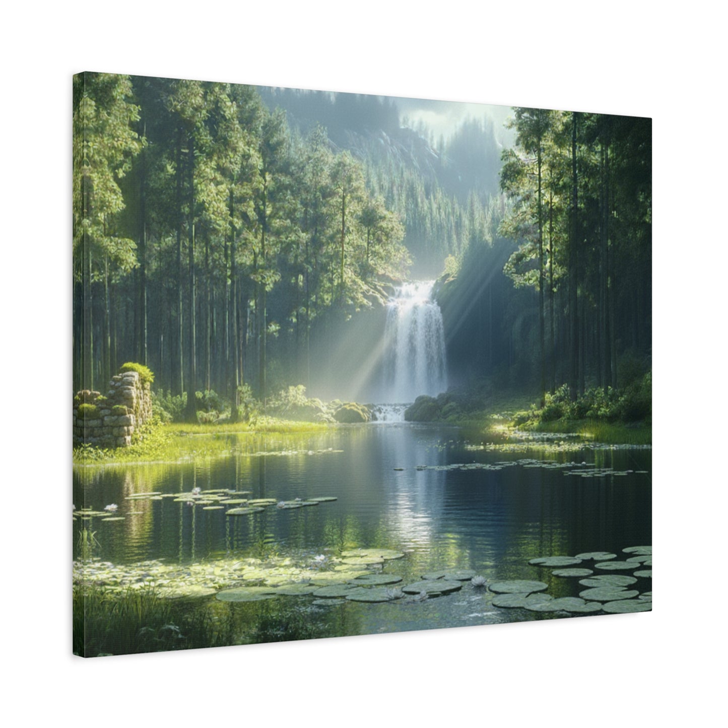 Tranquil Waterfalls in a Tropical Lush Green Forest Canvas Wall Art