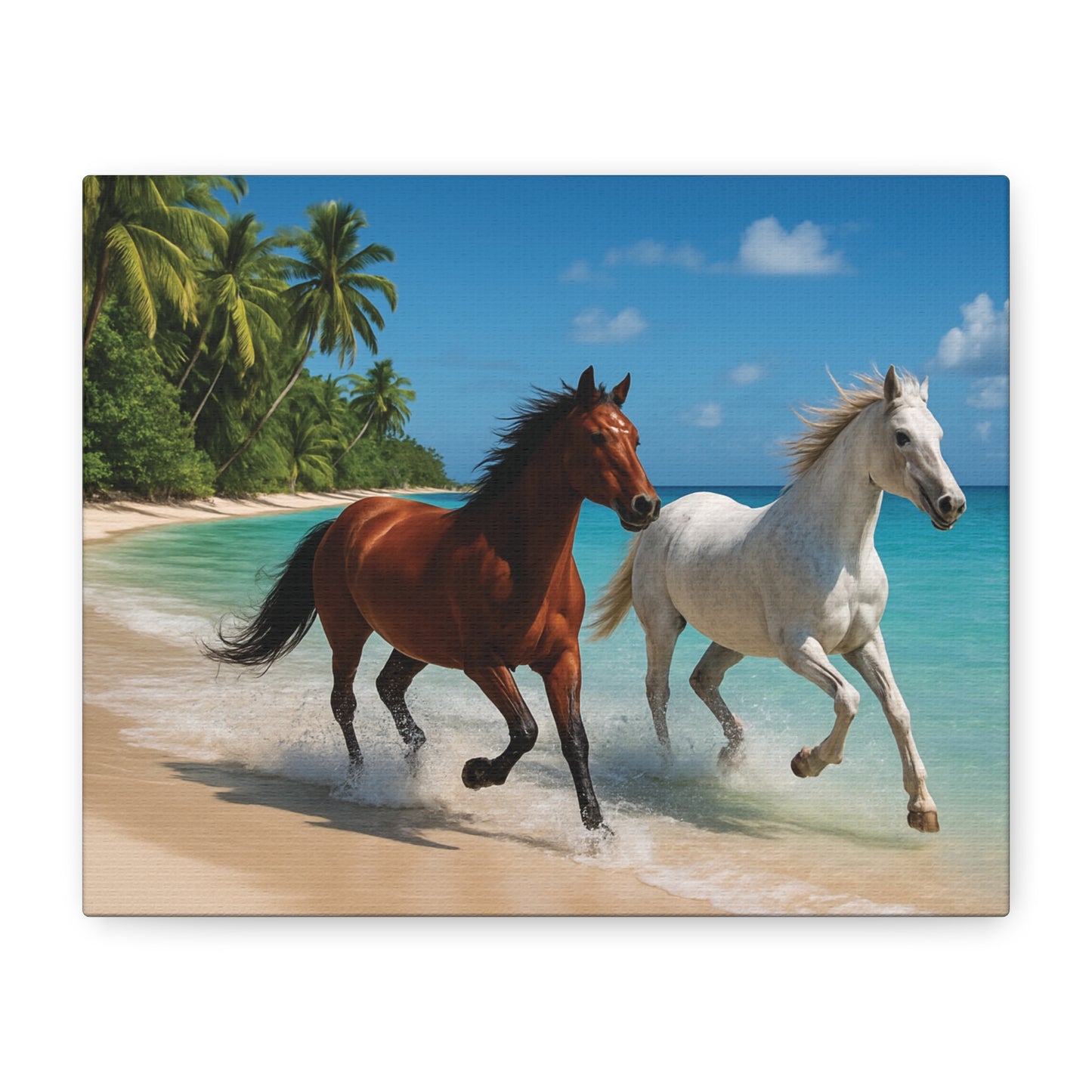 Horses Running free on Beach Canvas wall art - Matte Print
