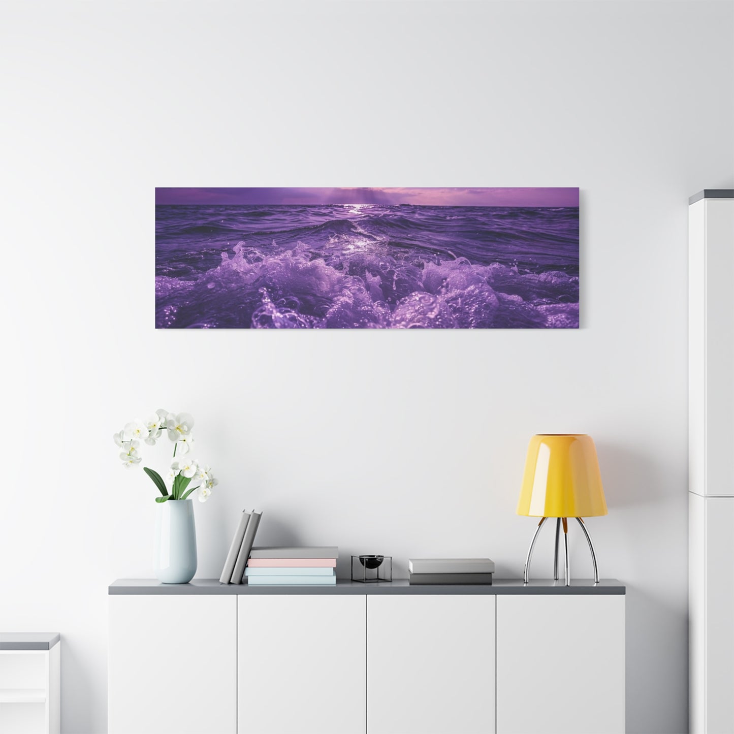 Romantic Purple Ocean Sunrise Matte Canvas Wall Art — Stretched 1.25"